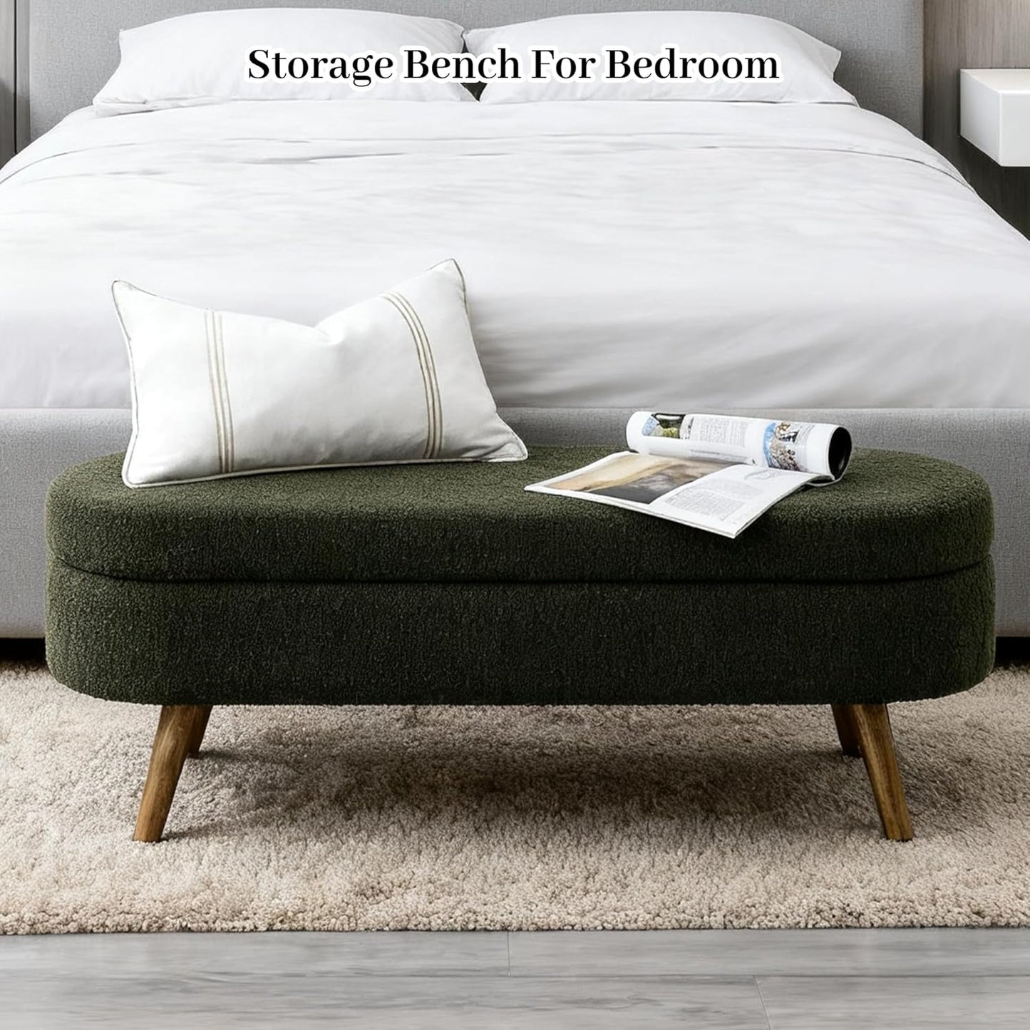Storage Bench, 43" Storage Ottoman Bench, Shoe Storages Benches for Bedroom, Upholstered Entryway Benches with Seating, Rubber Wood Legs for Bedroom, Living Room, Entryway, Bed Side, Green