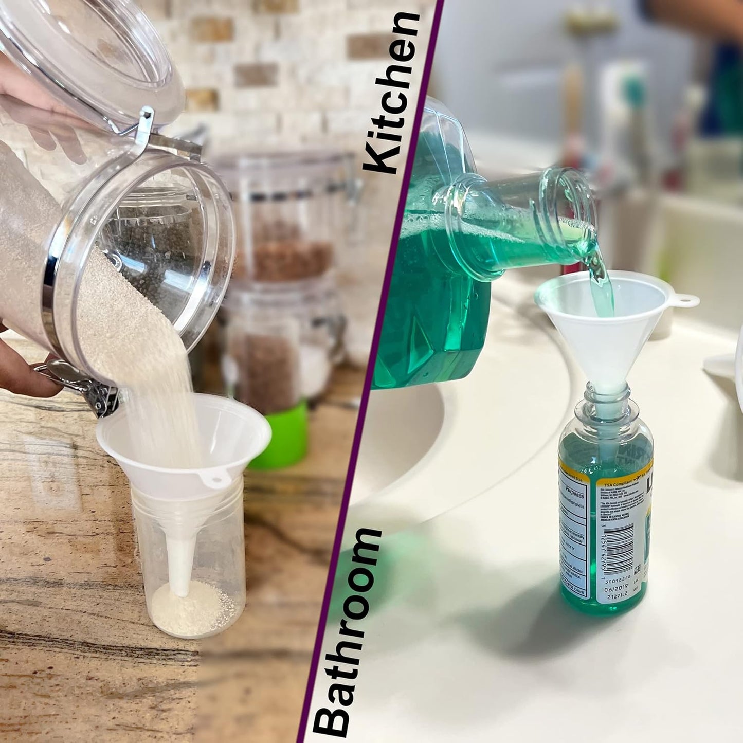 Plastic Funnel for Automotive Use - Kitchen Funnels for Filling Bottles, Jars, Containers or Lab Use - Oil Funnel for Gas, Car Oil, Lubricants and Fluids (White-4 Pack)