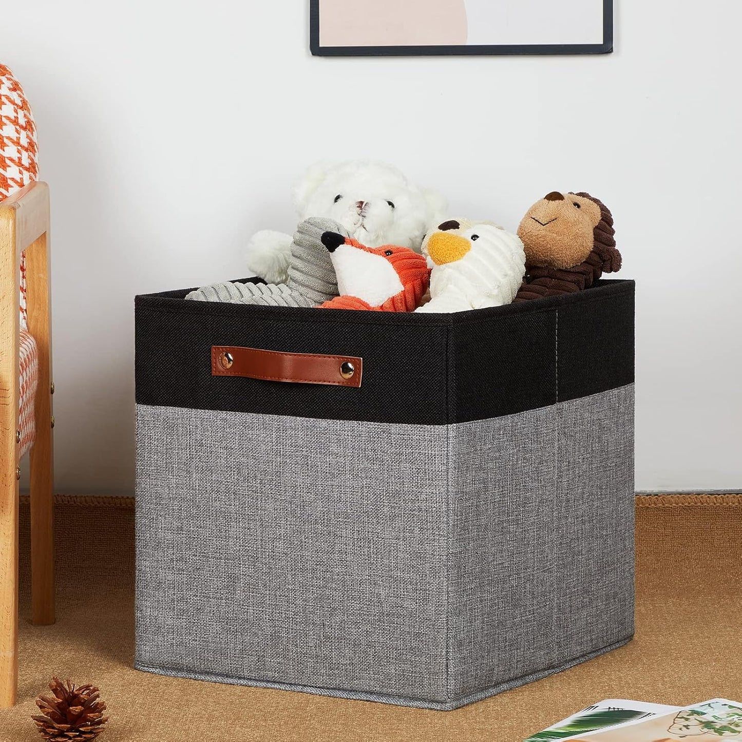 DULLEMELO 13x13 Storage Cubes, Collapsible Sturdy Cube Storage Bins With Handles for Organizing,Fabric Storage Cubes Baskets for Shelves Nursery Closet Home Organization and Storage (Black&Grey)