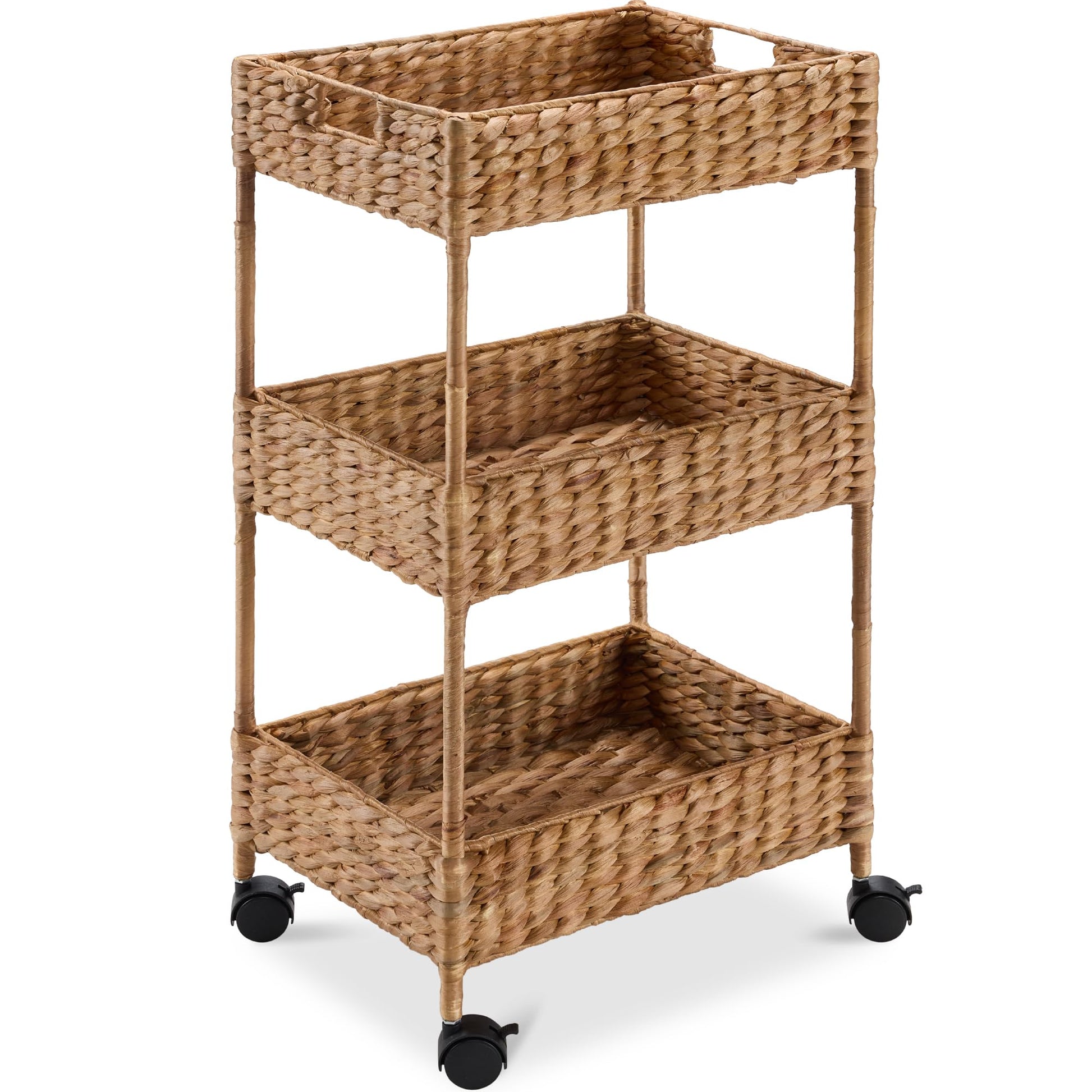 Best Choice Products 3-Tier Water Hyacinth Rolling Nursery Caddy w/Wheels, Utility Cart, Storage