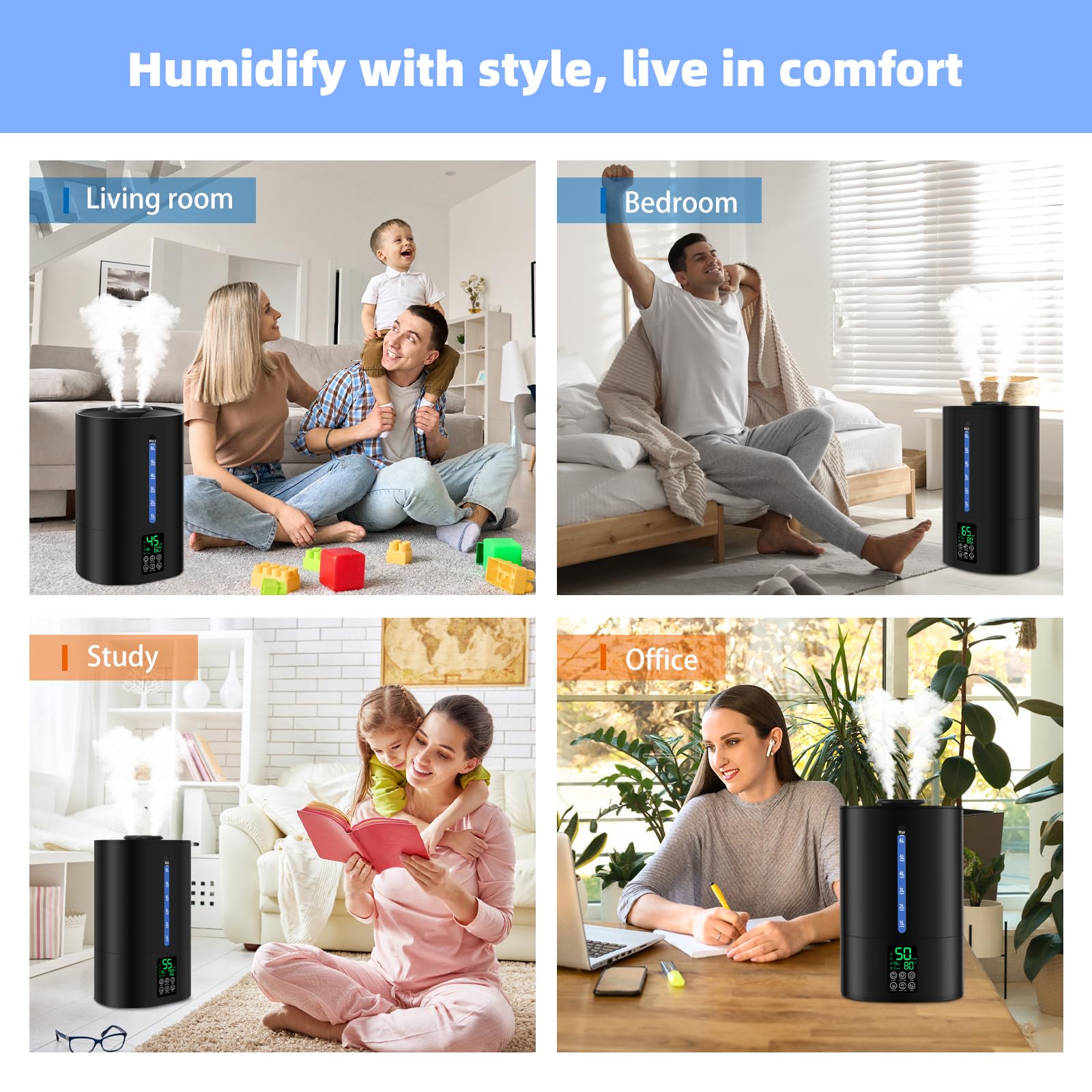 Coolfiqu 6L Warm & Cool Mist Humidifiers for Bedroom,Large Room,Plants