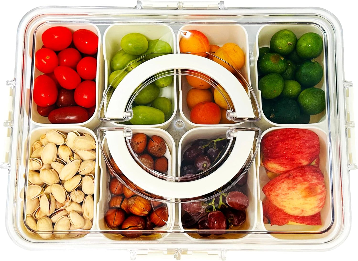 Snackle Box Container Meal Prep Divided Portion Serving Platters and Trays with Lid Handle Reusable Vacation Camping Travel Beach Essentials Food Fruit Veggie Organizers and Storage for Fridge