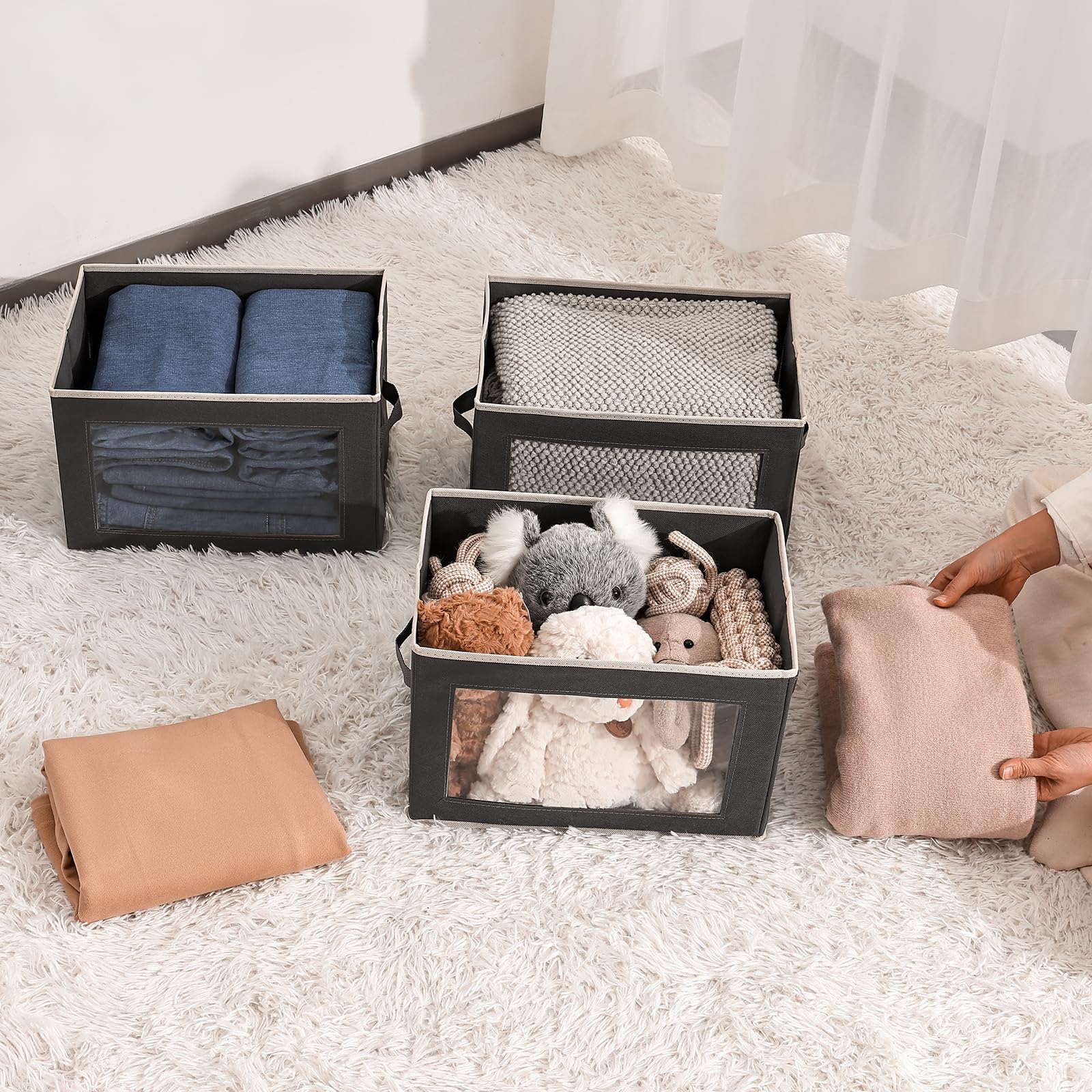 Homsorout Storage Bins with Lids - Fabric Storage Boxe with Window, Collapsible Closet Organizers
