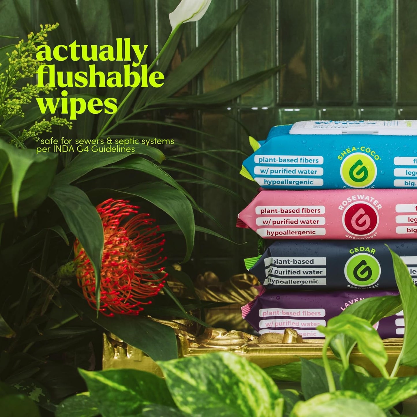 goodwipes Flushable Wipes - Individually Wrapped Butt Wipe for On-the-Go Adults - Portable Mini Wipes - Travel Essentials - Sewer & Septic Safe - Cedar, 32 Count (1 Pack)