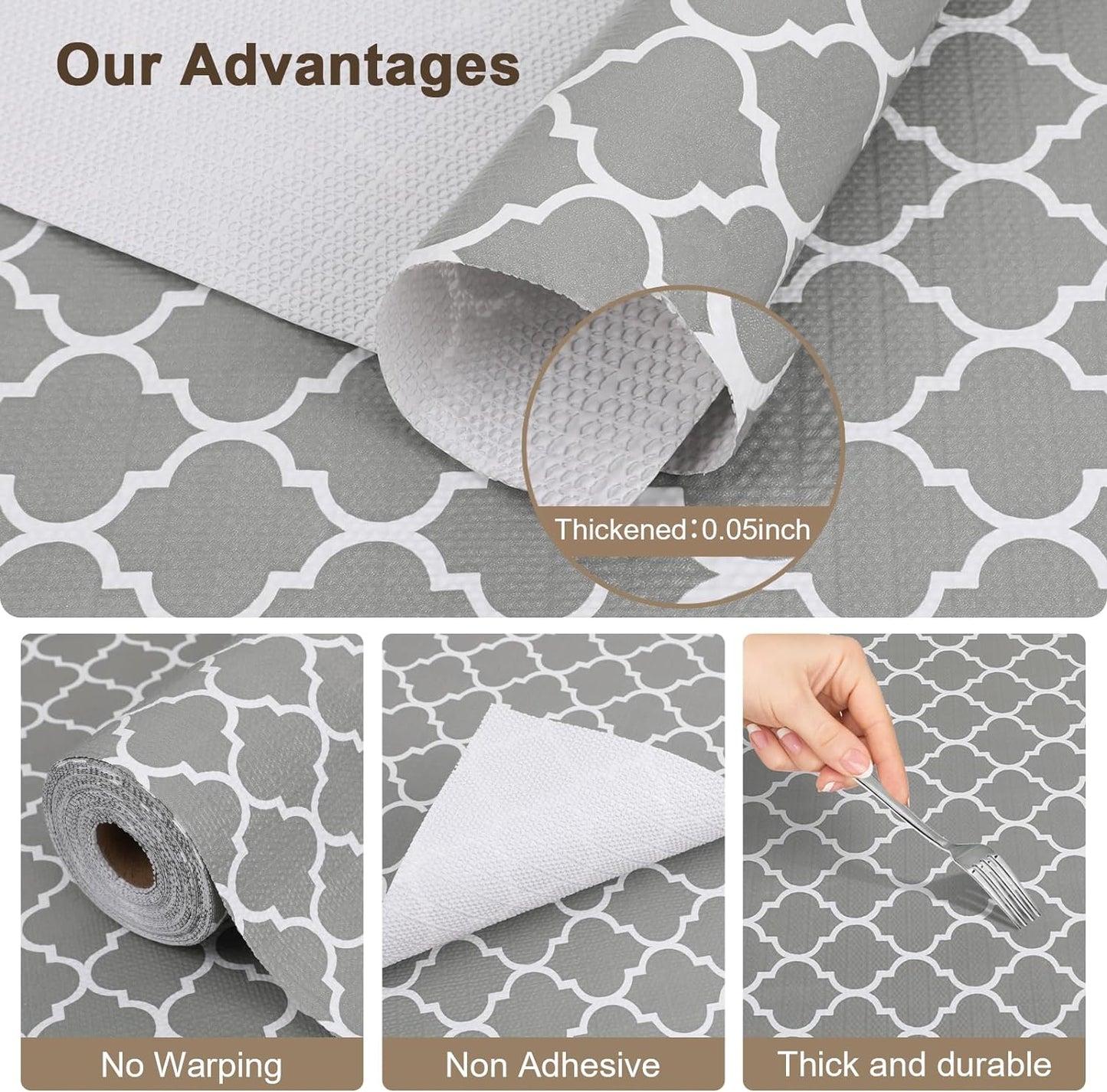 OcePor Non-Adhesive Drawer and Shelf Liner 24IN x 20FT，Non Slip Cabinet and Cupboard Liner, Kitchen Cabinet Liners for Shelves, Waterproof Drawer Shelf Liners for Cabinets/Bathroom Cupboard