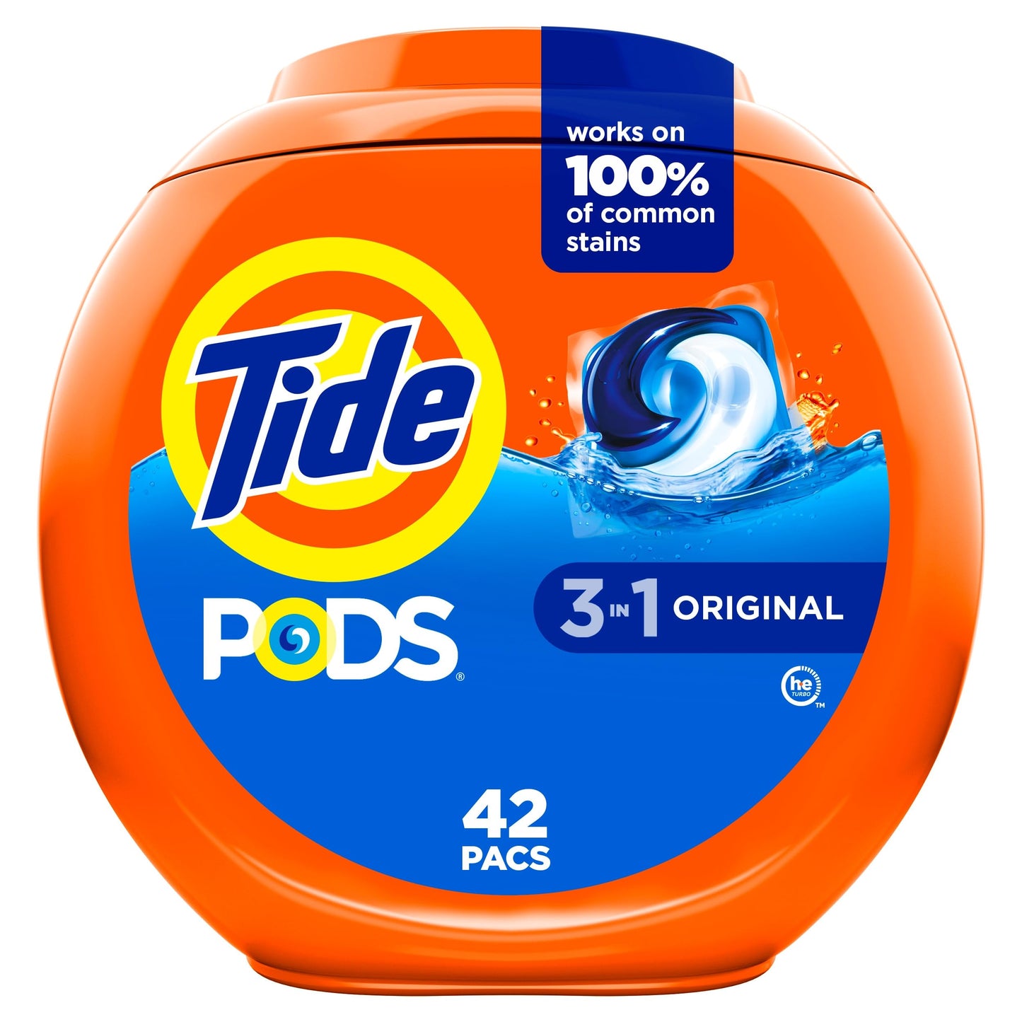 Tide PODS laundry detergent pacs, 3-in-1 Stain Remover, Odor Fighter, Color Protector, 42 Count, HE