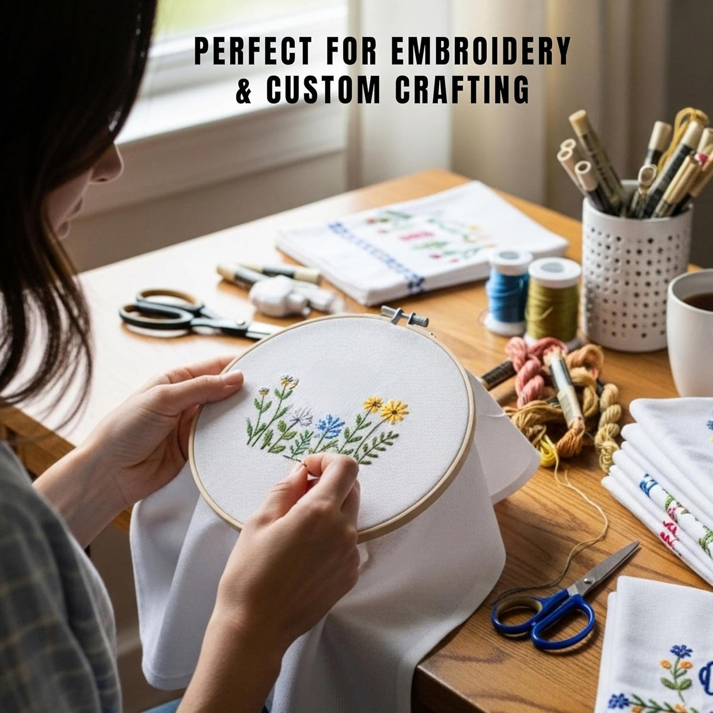 WHITEWRAP Flour Sack Towels 18x28 – 100% Cotton (Pack of 3), Reusable Kitchen Tea Towels for Baking, Crafts, Embroidery Ideas