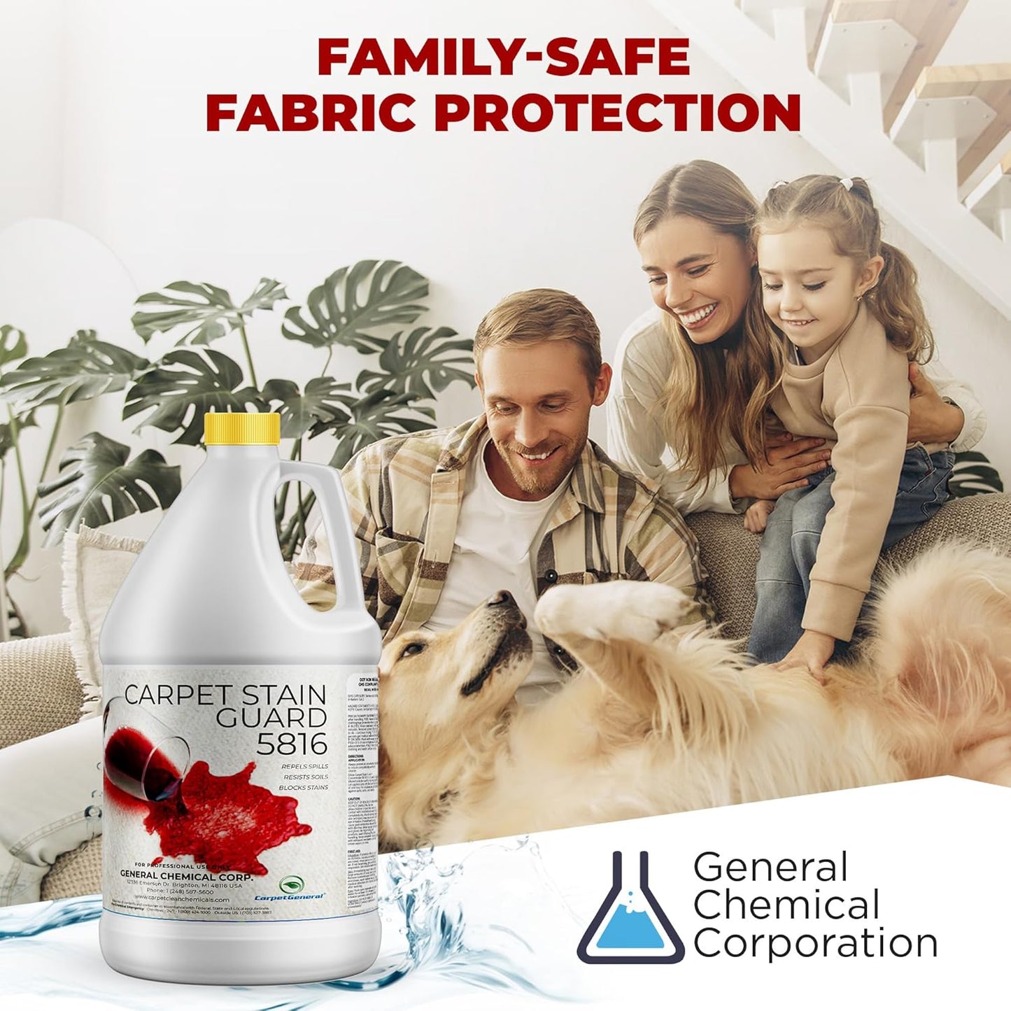 General Chemical Stain Shield Spray - Safe Fabric Protector Spray and Stain Guard 5816 for Upholstery, Carpets, Rugs, Drapes & More - Impermeable Protectant Spray for Outdoor & Indoor Use - 1 Gallon