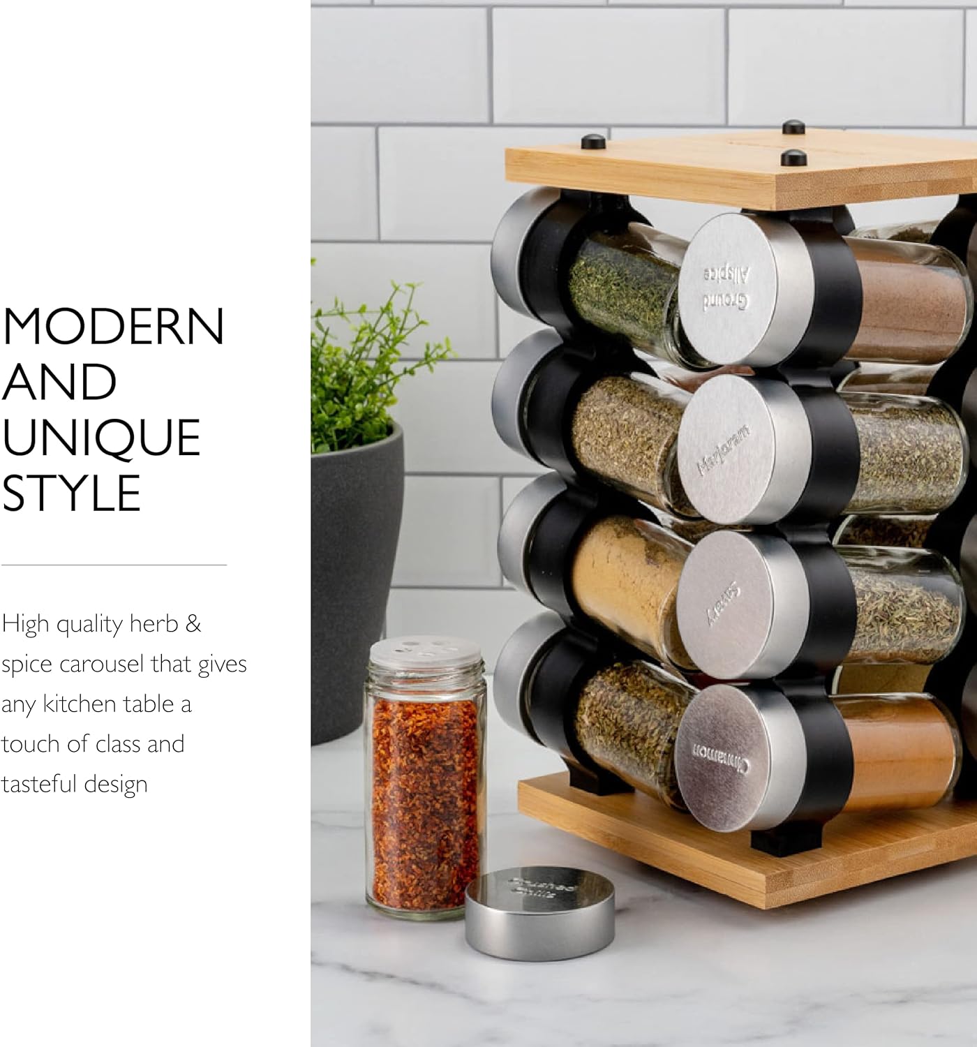 Cole & Mason Blyth Spice Rack Carousel, 16 Jar, Bamboo