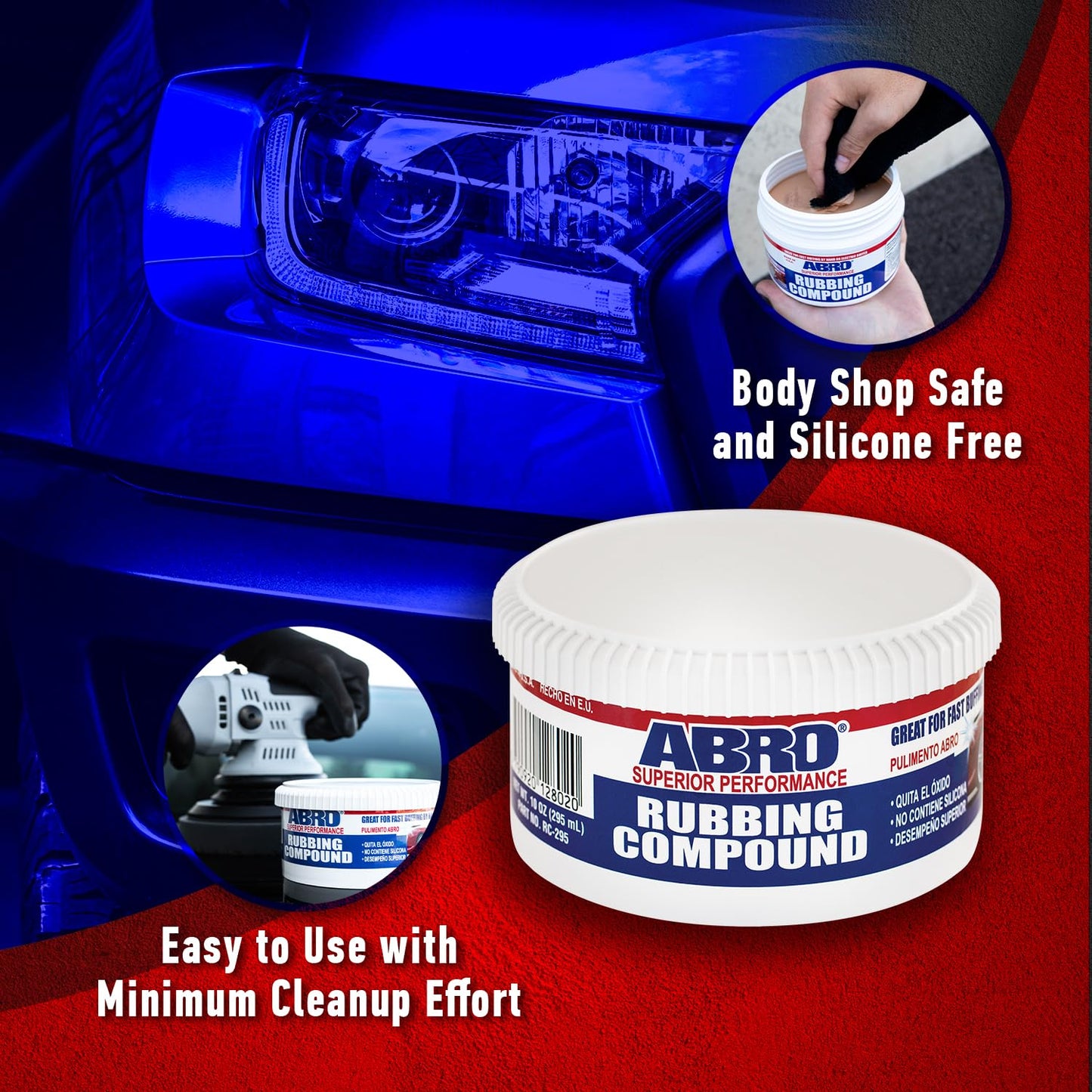 ABRO Superior Performance Rubbing Compound, 10 oz., Buffing Compound for Oxidized Finishes, Smooth, Reflect, Clean
