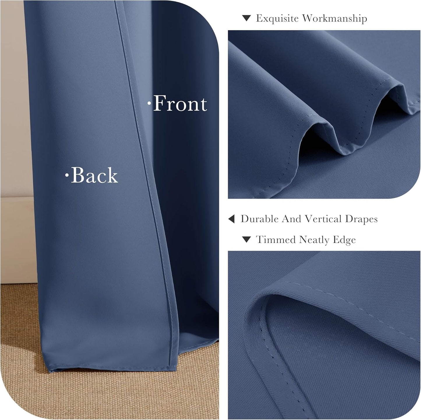 PONY DANCE Stone Blue Kitchen Curtains 36 inch Long for Small Window Curtains Short Drapes for Bedroom, Half Window Tiers for Boys Room Bathroom Nursery(2 Panels, W 34 x L 36 inches, Blue Haze)