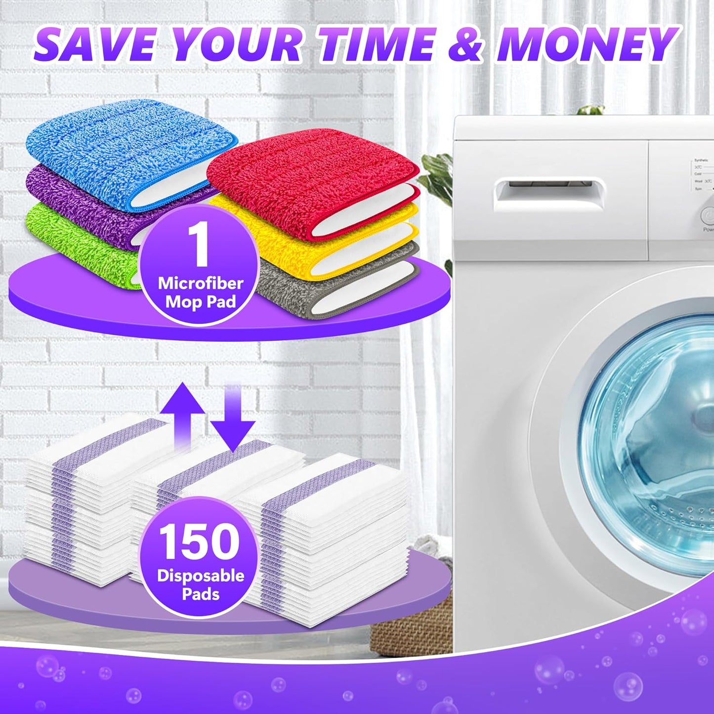 EXEGO 6 Count Reusable Microfiber Mop Pads for Swiffer PowerMop - Power Mop Pads Refills for 13 ''-15 '' Spray Mop, Hard Wood Floor Mop Pads Refills Machine Washable for Multi-Surface Floor Cleaning