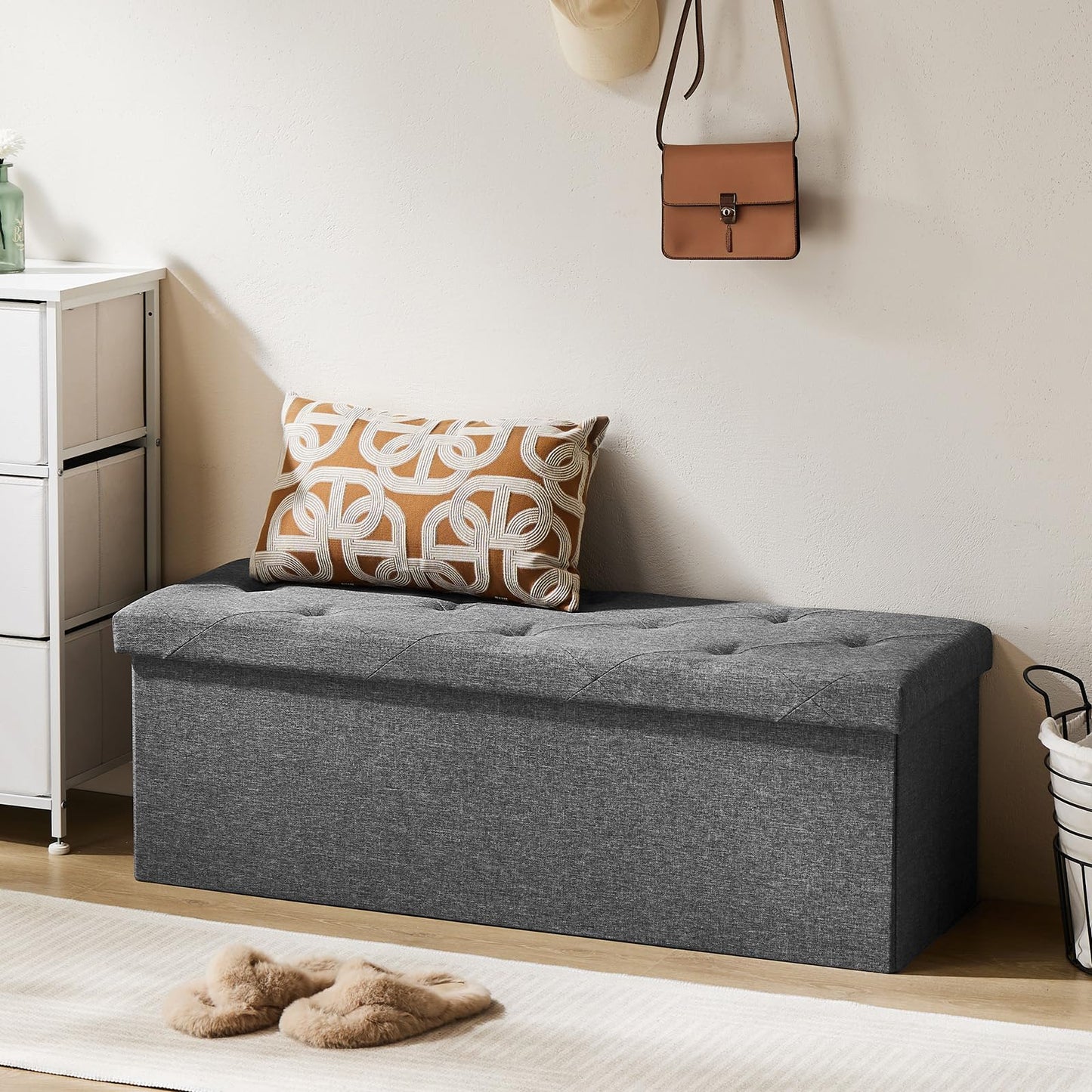 DUMOS 43 Inch Folding Storage Ottoman Bench, Large Ottoman with Storage