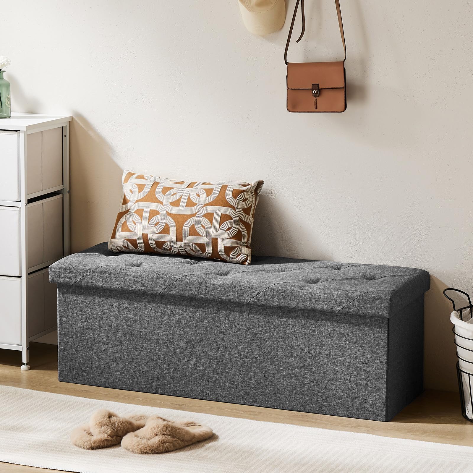 DUMOS 43 Inch Folding Storage Ottoman Bench, Large Ottoman with Storage