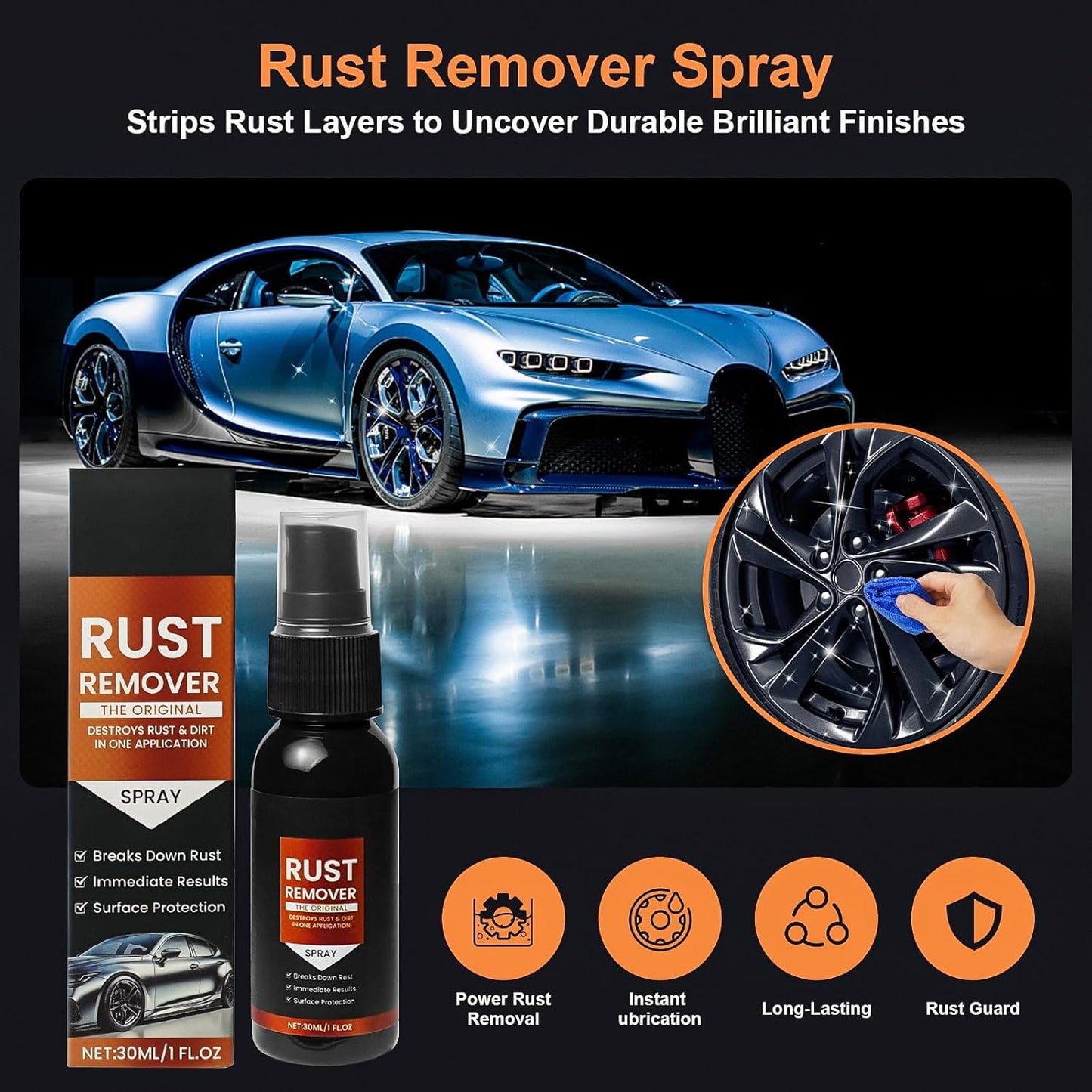Rust Remover Spray for Metal - 2025 Upgrade Heavy Duty Metal Cleaner for Vehicles, Tools, Chains, Iron Out Rust Stain Remover, Multi-Surface Cleaner, Fast-Acting Oxidation Remover