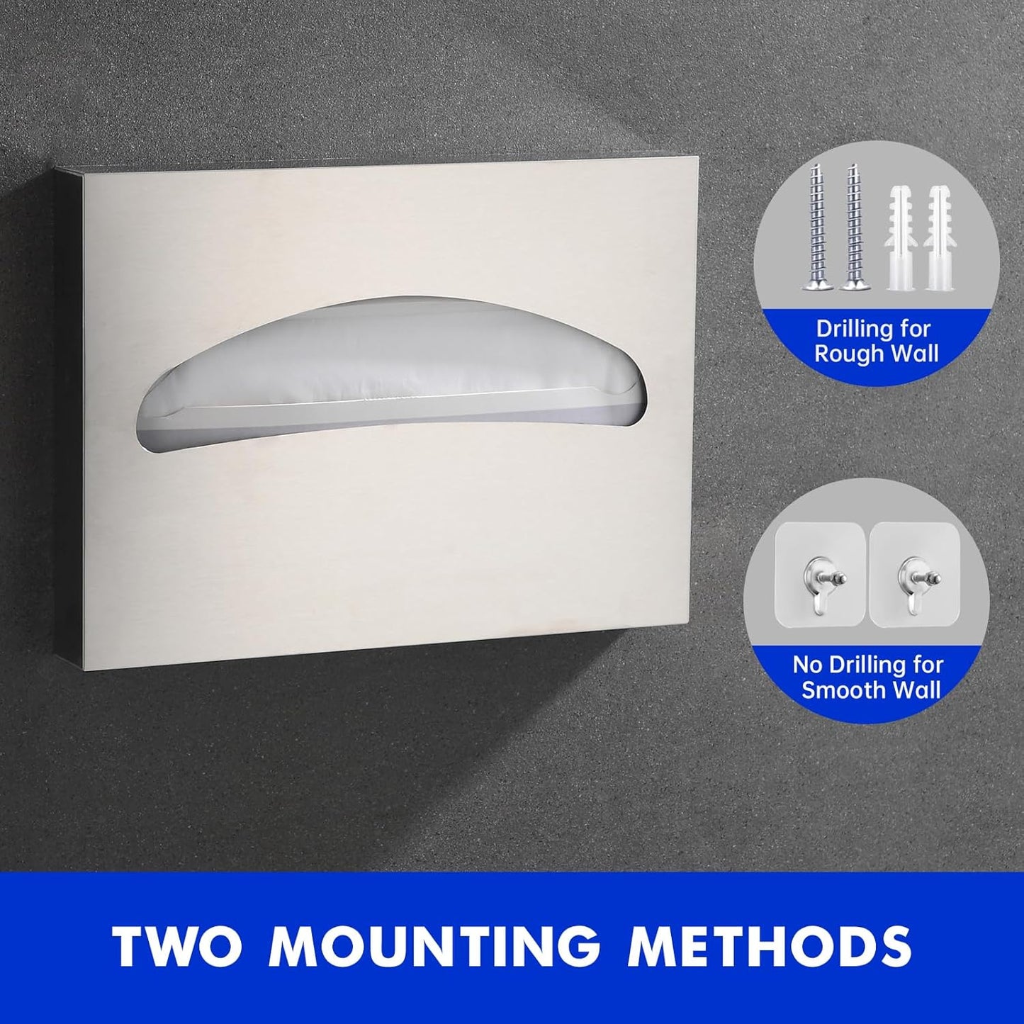 2 Packs Toilet Seat Cover Dispenser Wall Mounted SUS 304 Stainless Steel Brushed