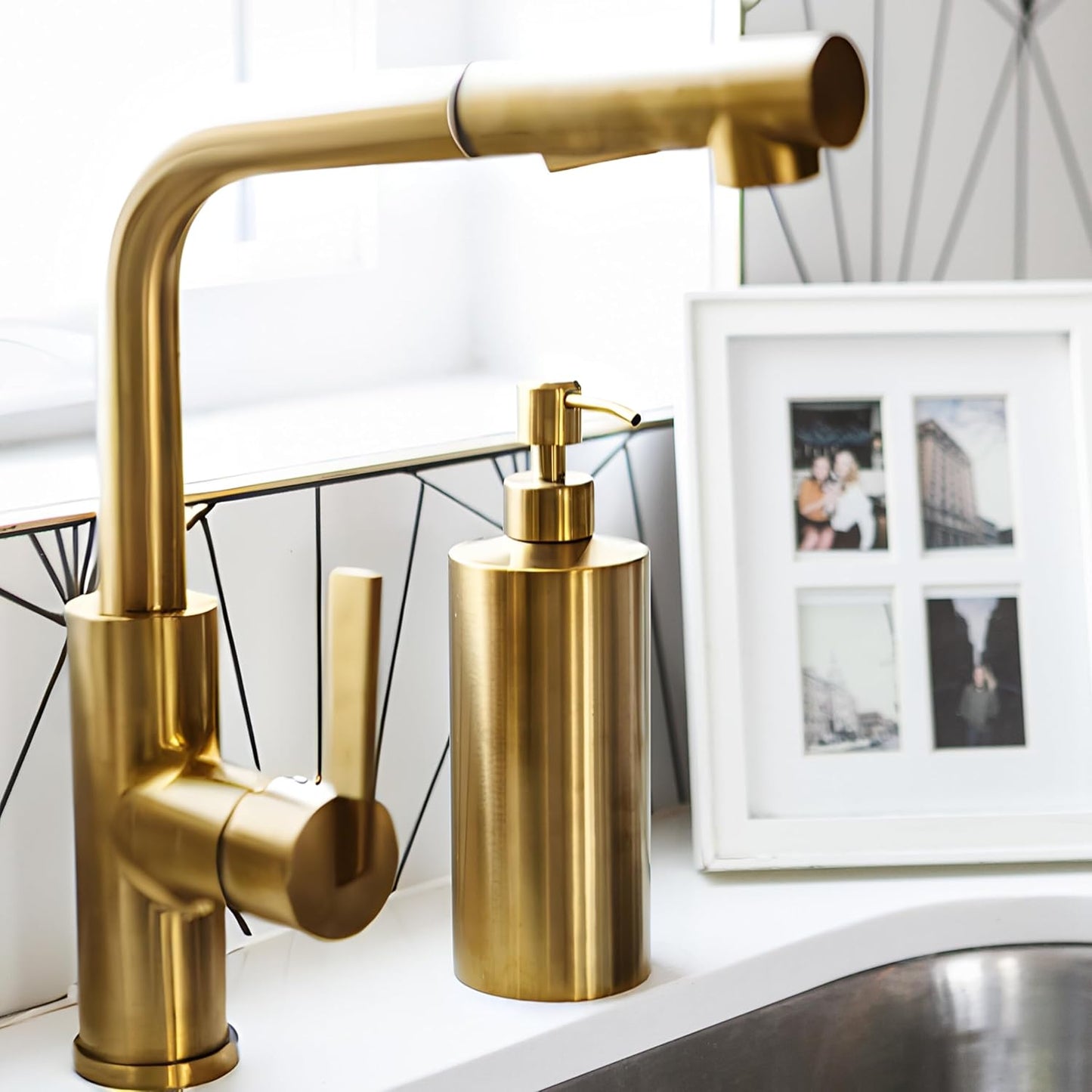 Brass Soap Dispenser for Bathroom (Stainless Steel) and Kitchen - Hand Soap, Detergent, or Lotion Dispenser, 15oz