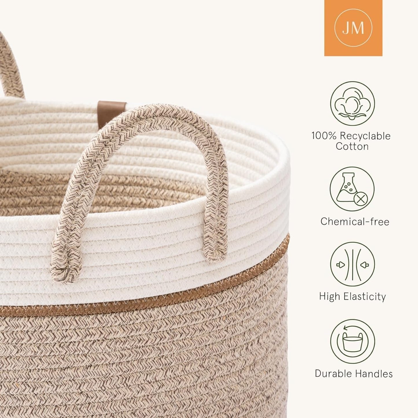 LA JOLIE MUSE Woven Basket Rope Storage Baskets - Tall Cotton Basket, Laundry Basket for Blanket, Kids Toy, Nursery Clothes Hamper Basket-S