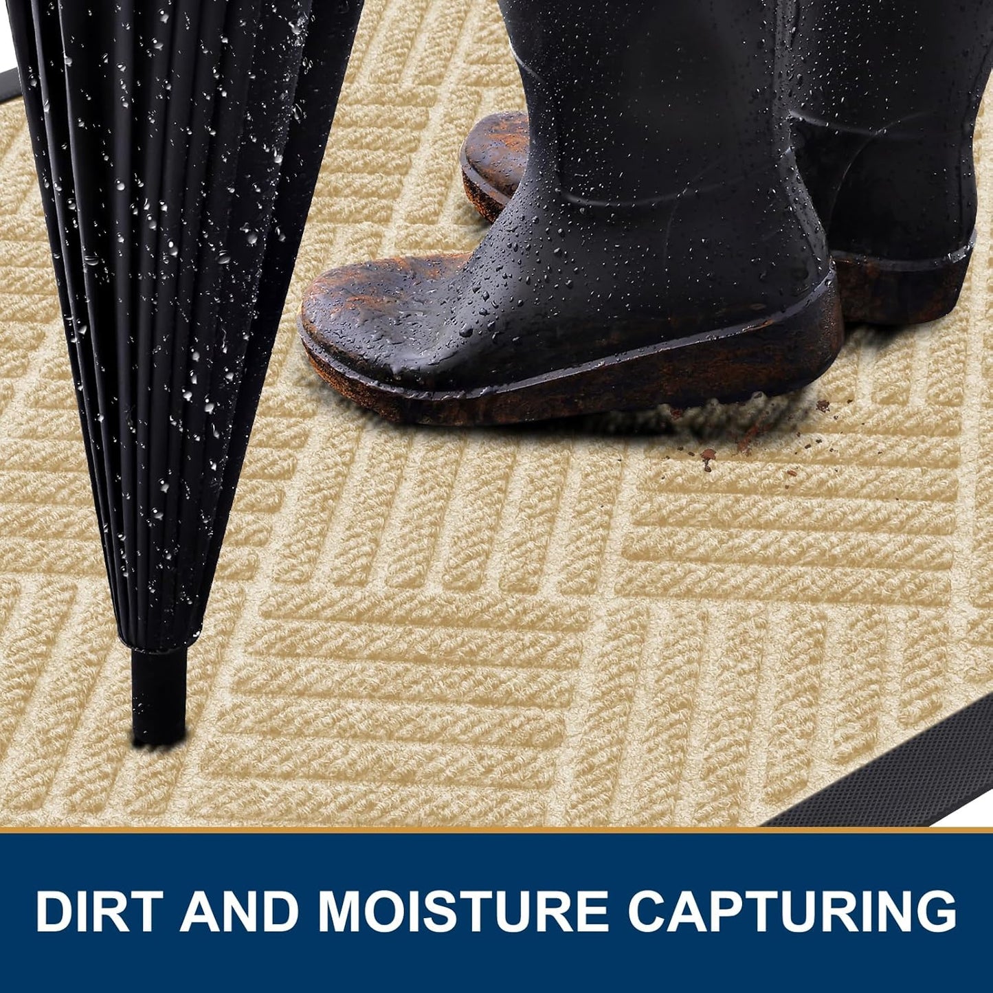 Smiry Front Door Mat Outside Entrance, Heavy Duty Outdoor Indoor Natural Rubber Doormat, Non Slip, Trap Dirt and Moisture, Easy Clean, Low Profile Patio Porch Entryway Mat, 47x32, Beige