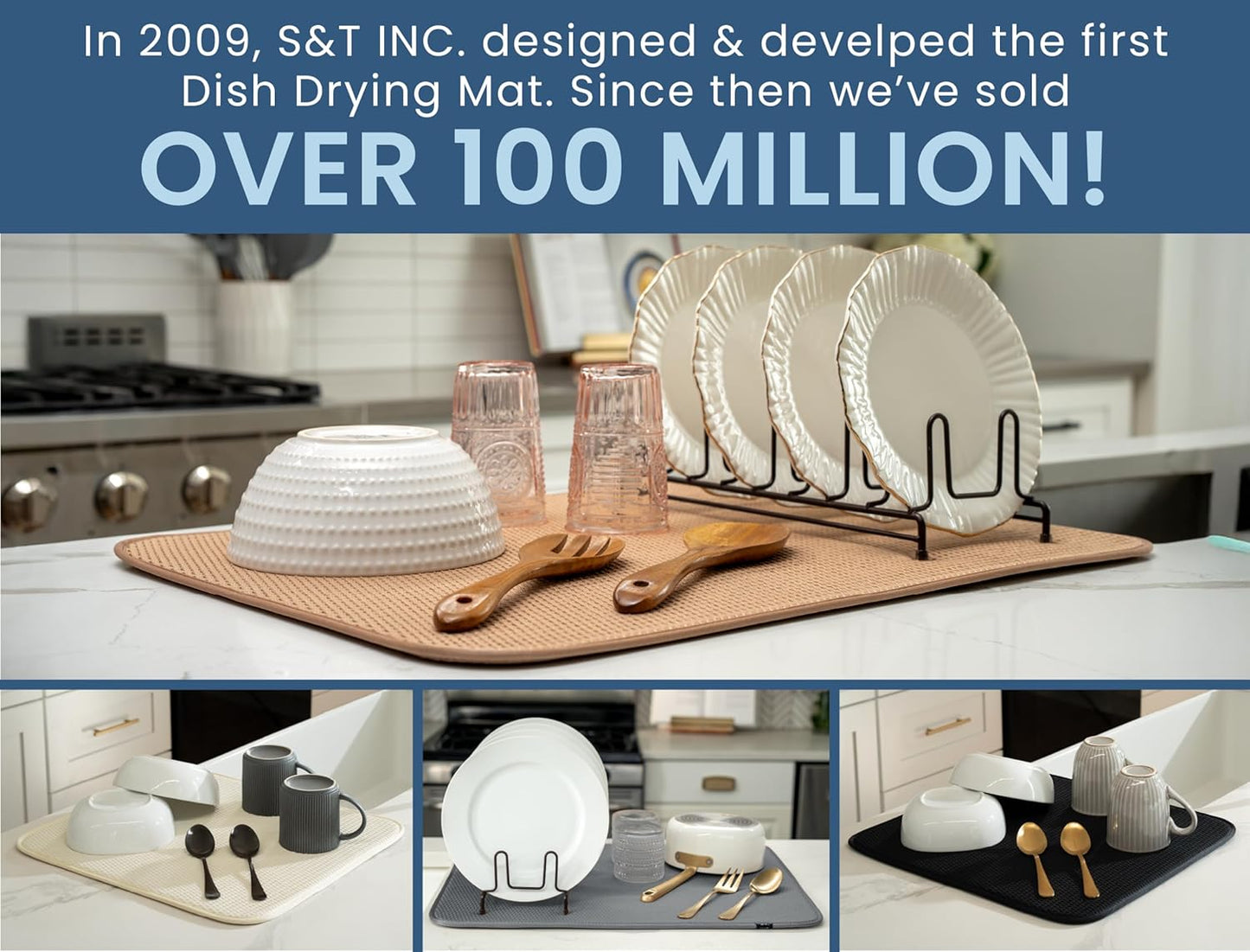 S&T INC. Dish Drying Mat XL, 18” x 24”, Absorbent Microfiber Kitchen Counter Mat, Drying Pad for Dishes, Utensils, Pots and Pans, Extra Large, Diamond Texture, Emerald Green