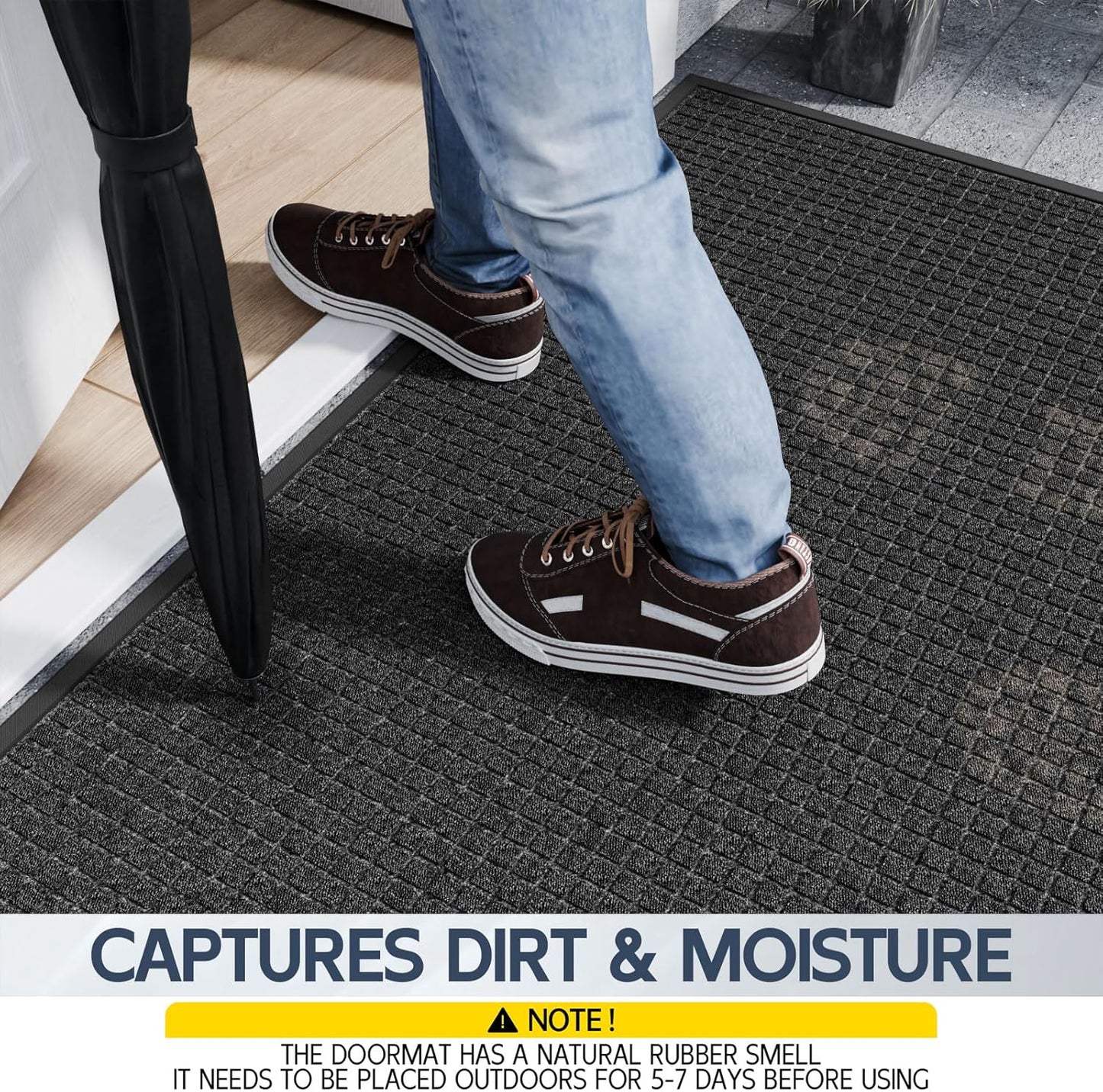 Indoor Outdoor Front Door Mats, 48" x 36" Rubber Backing Non Slip Durable Welcome Floor Mats for Patio, Garage Entrance, Stain and Fade Resistant Commercial Doormats for High Traffic