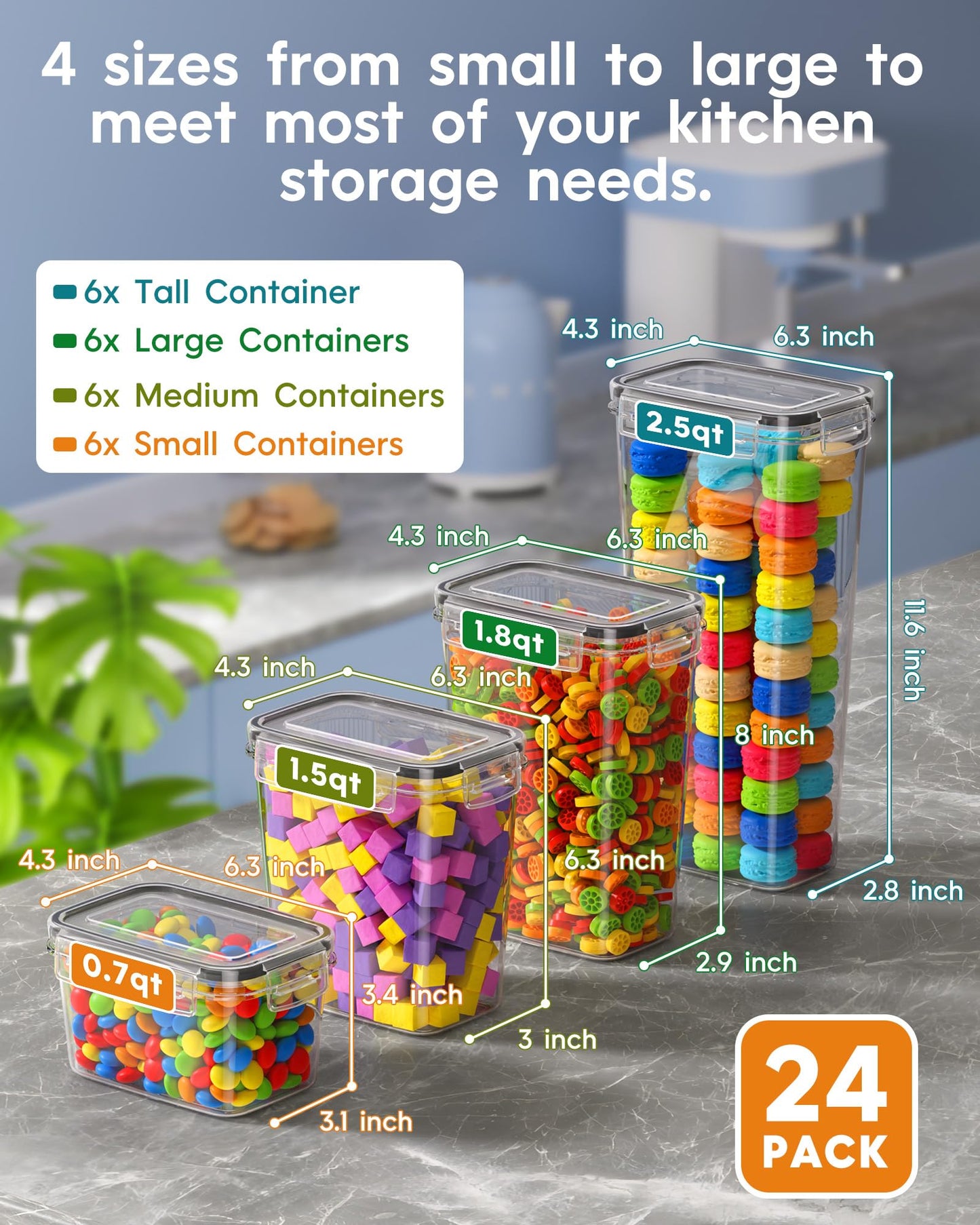 Airtight Food Storage Containers with Lids, 24 PCS Kitchen and Pantry Organization Canisters