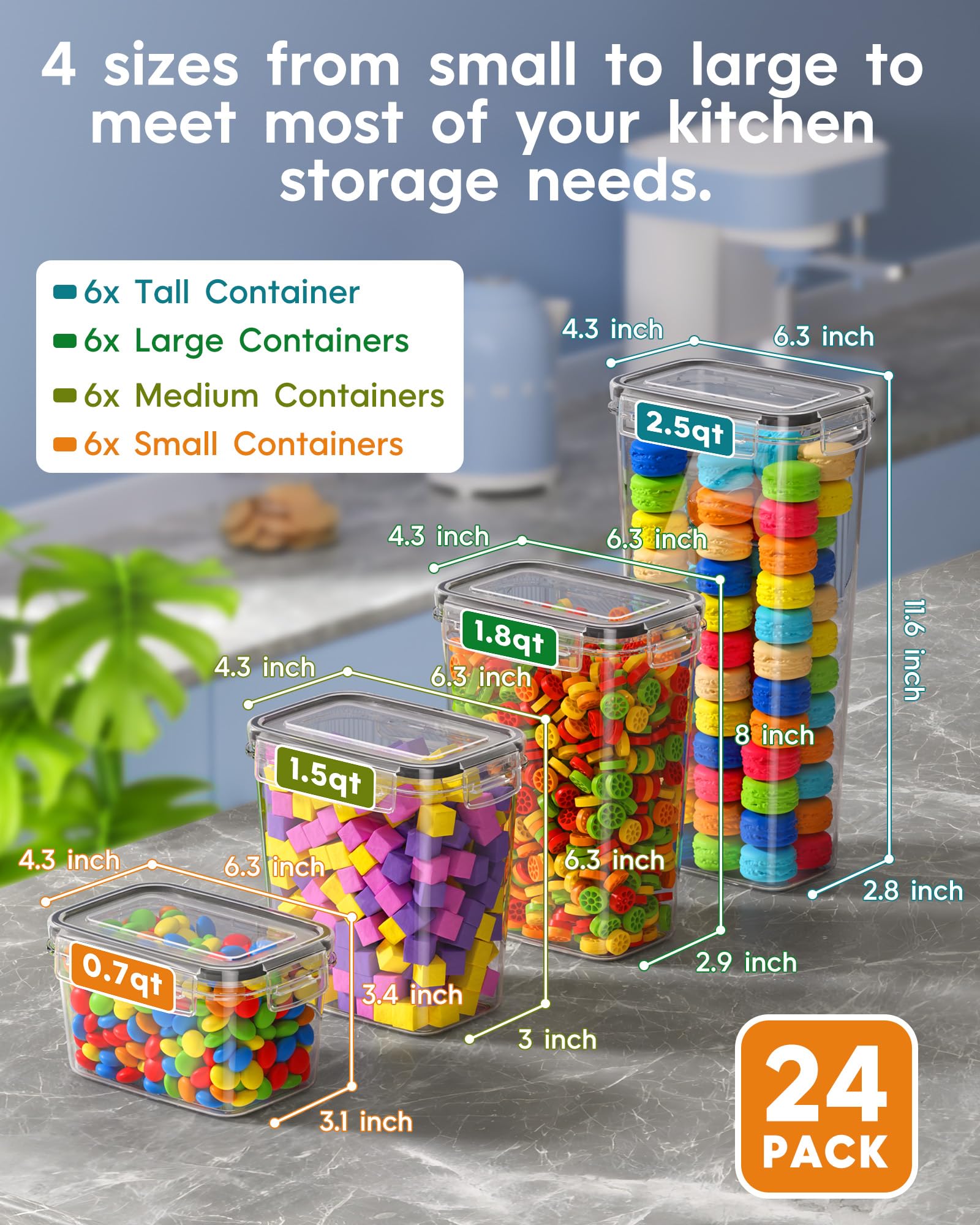 Airtight Food Storage Containers with Lids, 24 PCS Kitchen and Pantry Organization Canisters