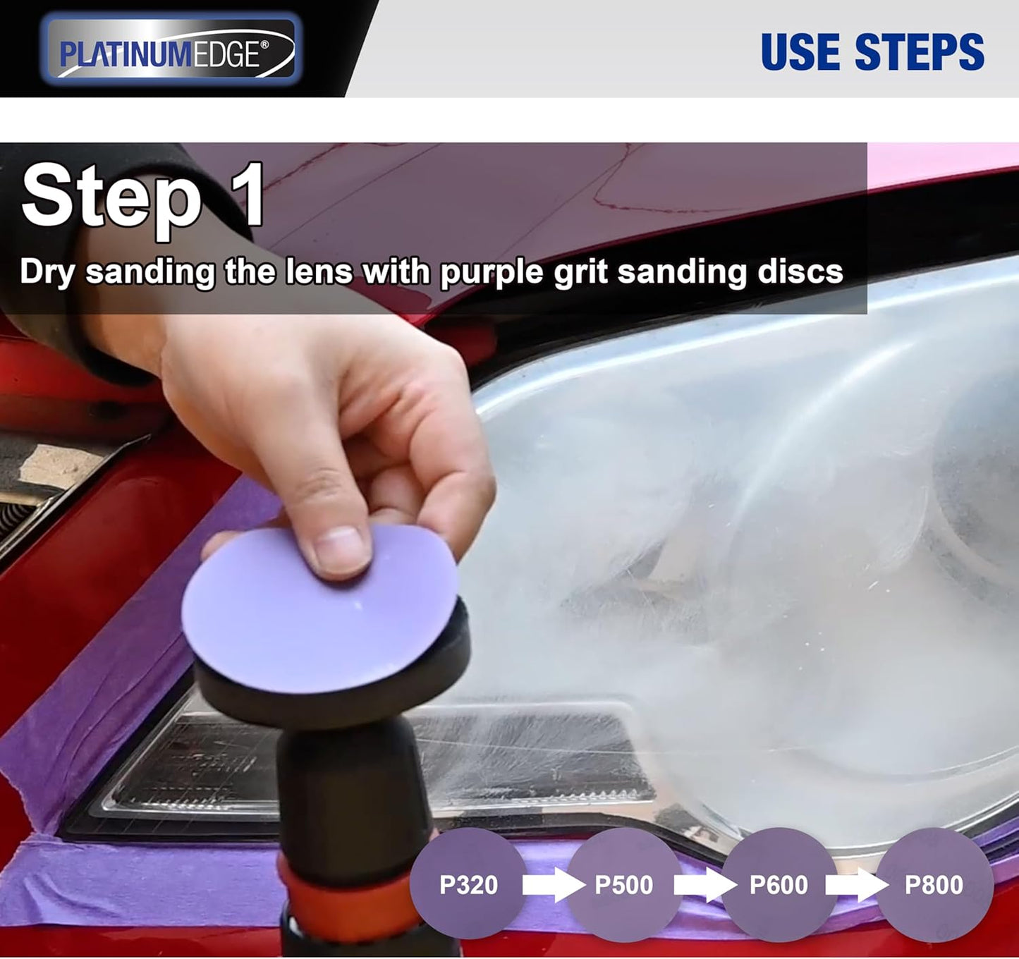 PLATINUMEDGE Car Headlight Restoration Kit, 3 inch Car Headlights Lens Polishing Sanding Discs with 3 inch Buffing Polish Pads for Drill, 30 Pc Car Headlight Restorer and Renewer Kit