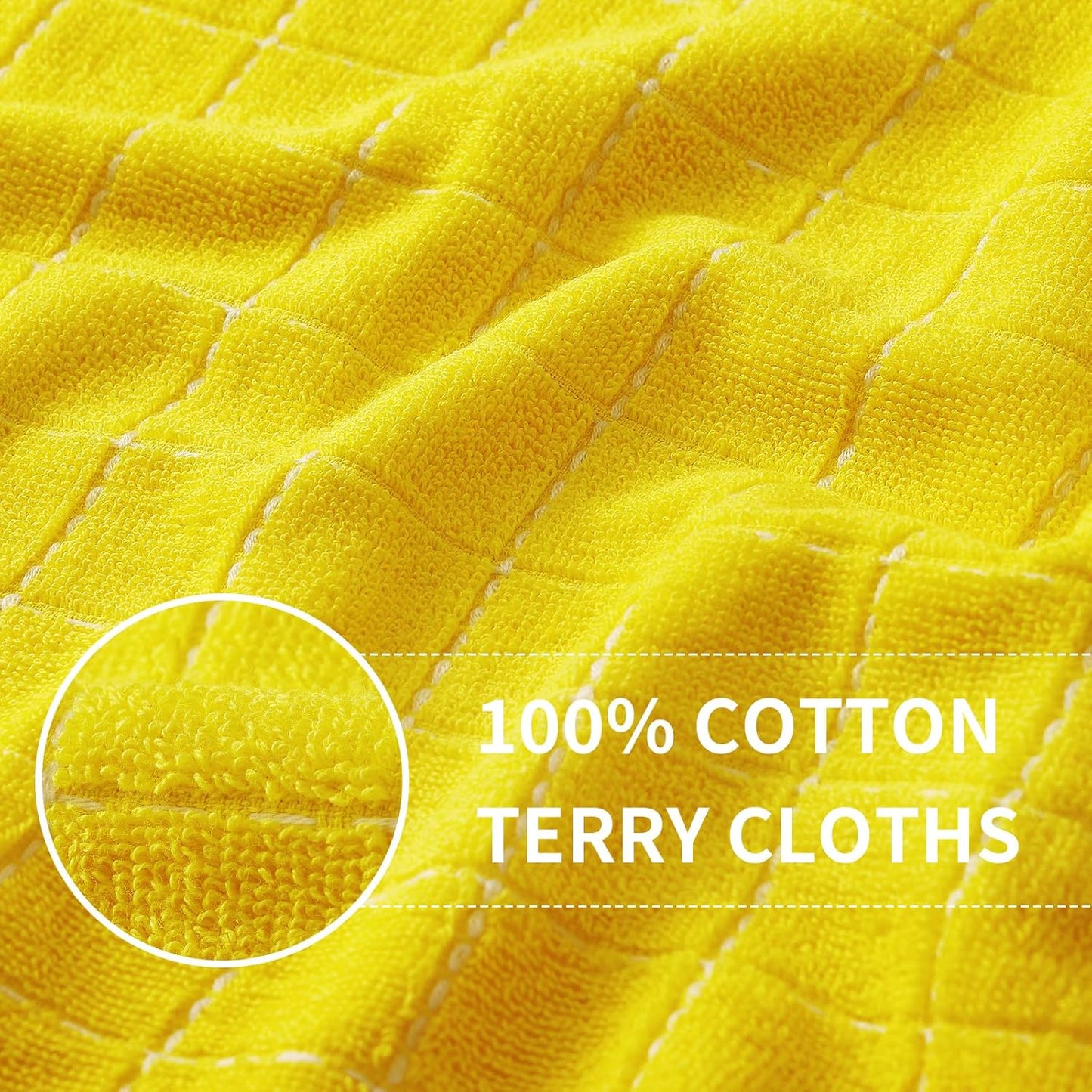 Homaxy 100% Cotton Terry Kitchen Towels(Yellow, 13 x 28 inches), Checkered Designed, Soft and Super Absorbent Dish Towels, 8 Pack