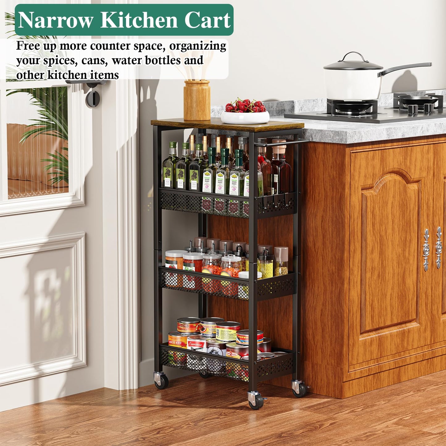 OKZEST 4-Tier Slim Rolling Storage Cart for Bathroom, Laundry Room, Kitchen