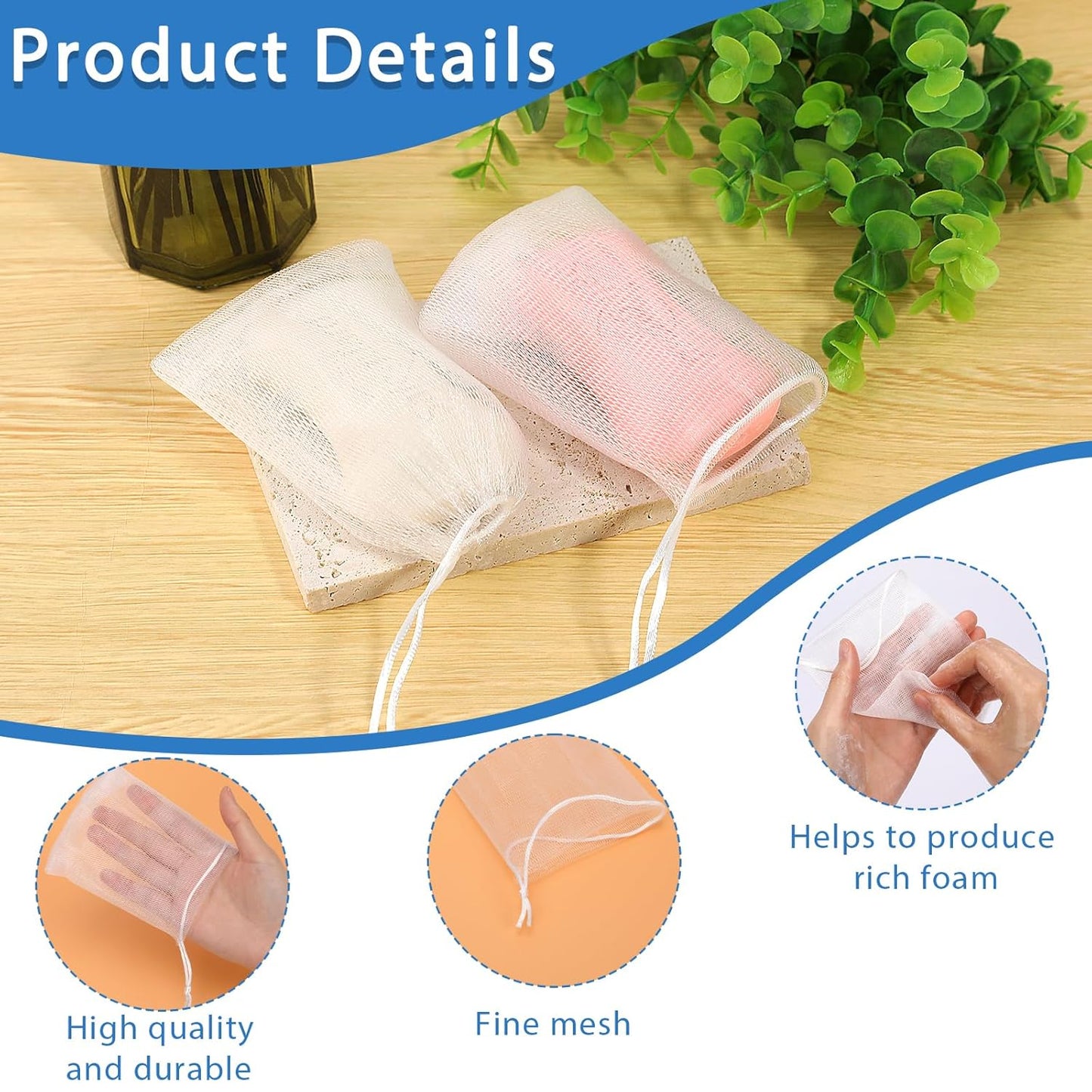 Mozeat Lens 20 PCS Exfoliating Mesh Soap Saver Pouch Bag Mesh Soap Bag Handmade Soaps Bubble Meshs Net Bags with Drawstring Meshs Foaming Net Soaps Sack Bags for Bath & Shower