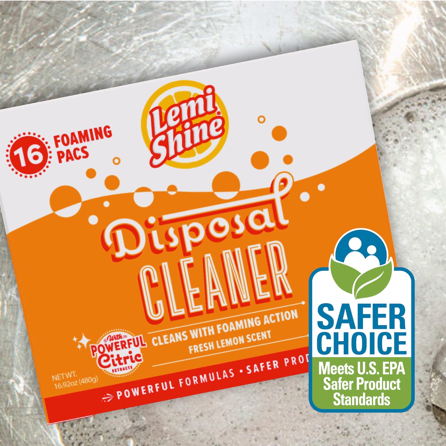 Lemi Shine Natural Foaming Garbage Disposal Cleaner - 16.92oz (16 Pack)