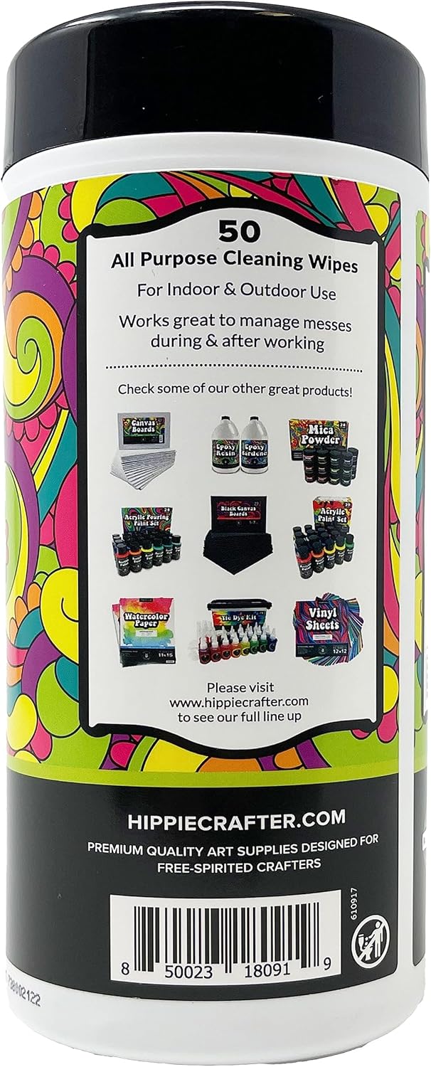 Paint and Art Wipes, Heavy-Duty Cleaner for Paint, Epoxy, Glue, Latex & Acrylic Stains, 2 Pack (50 Wipes Each), Safe for Hands, Brushes, Plastic, Metal, Wood & Floors