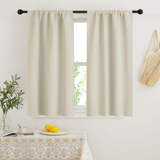 RYB HOME Beige Short Curtains Blackout, 45 inch Durable Cafe Curtains Room Darkening Window Drapes Privacy Protection for Basement Closet Kithen, W29 x L45 inch, 2 Panels