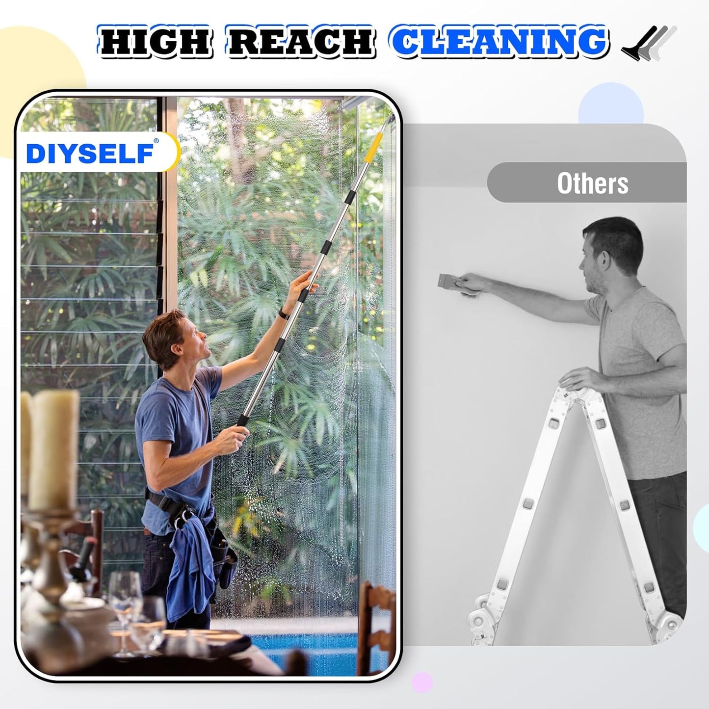 DIYSELF Scraper Tool 5.4ft (65in) Adjustable Floor Scraper Long Handle Heavy Duty Paint Scraper 4 Inch Razor Blade Scraper for Windows Glass Cleaning Shower Gum Tile Scraper Ceiling Scraper