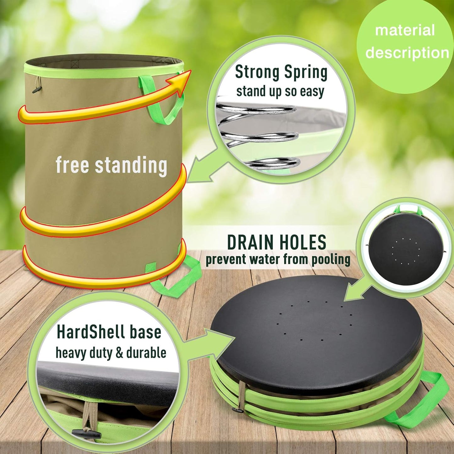 Colwelt Collapsible Garden Bag 47Gallon, Collapsible Leaf Bags with Hard Bottom, Heavy Duty Yard Waste Bag Leaf Bin, Leaf Pop up Trash Can (come with Leaf Scoop, Garden Gloves)