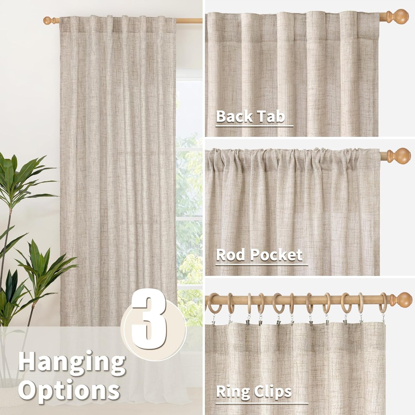 YoungsTex Cafe Linen Curtains 40 Inches Long for Kitchen Window Over Sink - Short Semi Sheer Drapes with Rod Pocket Back Tab Rustic Light Filtering for Front Door Bathroom, 2 Panels, 30 X 40 Inch