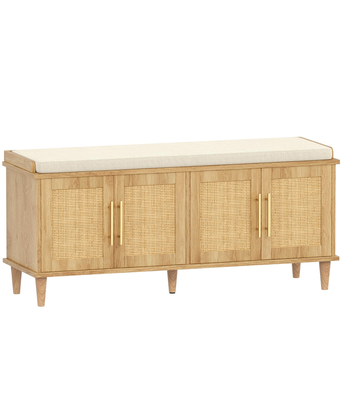 Akxomel 47.2" Rattan Shoe Storage Bench 4 Doors Wooden Entryway Bench Oak