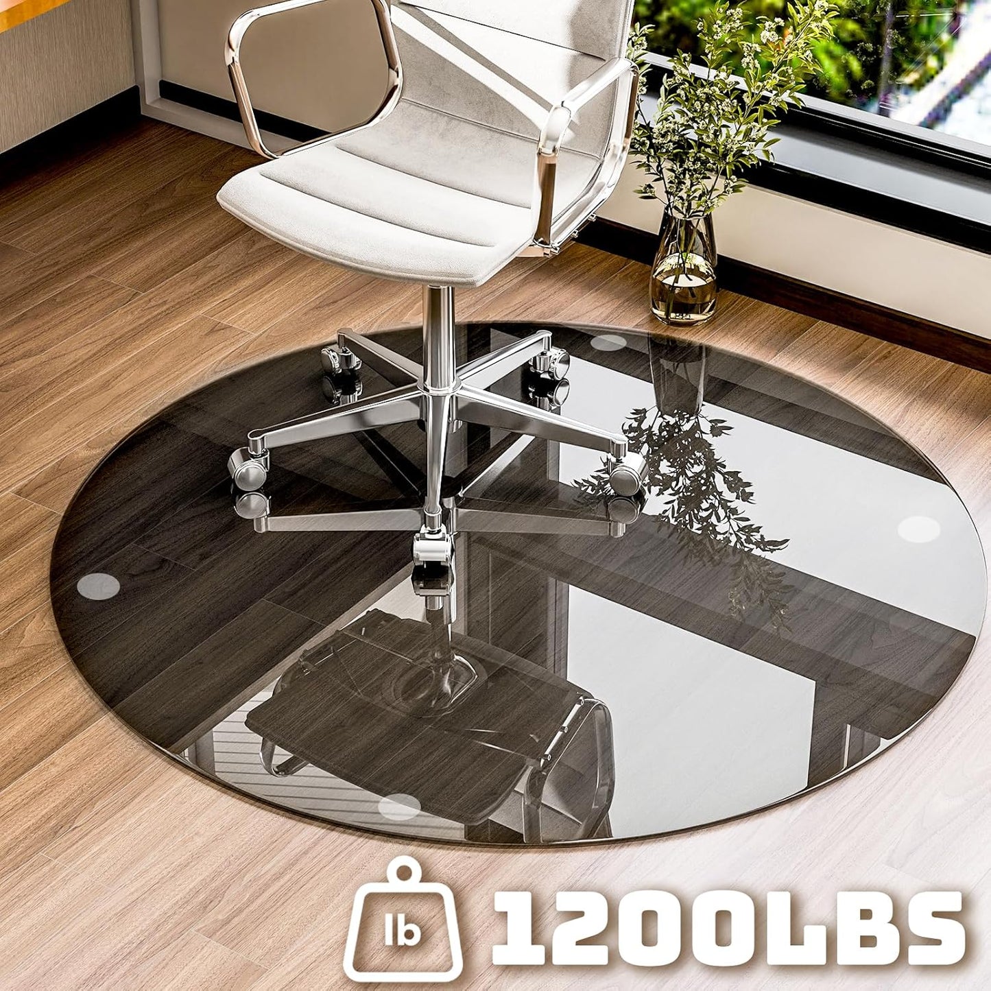 55" x 55" Round Tempered Glass Chair Mat for Carpet & Hardwood, Heavy-Duty Glass Floor Mat for Office Chair, Durable Glass Desk Mat for Home and Office, Grey