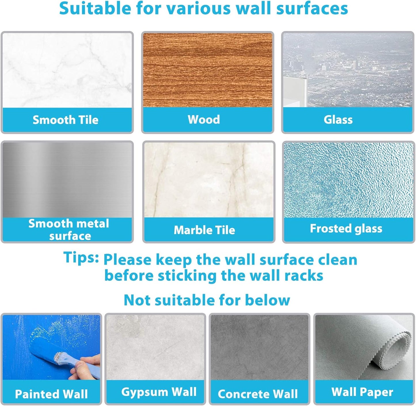 Mop Broom Holder No Drill, Mop Broom Organizer Wall Mounted Heavy Duty with Hooks Hanger, Self Adhesive Stainless Steel 4Pcs for Bathroom, Kitchen, Office (Black)