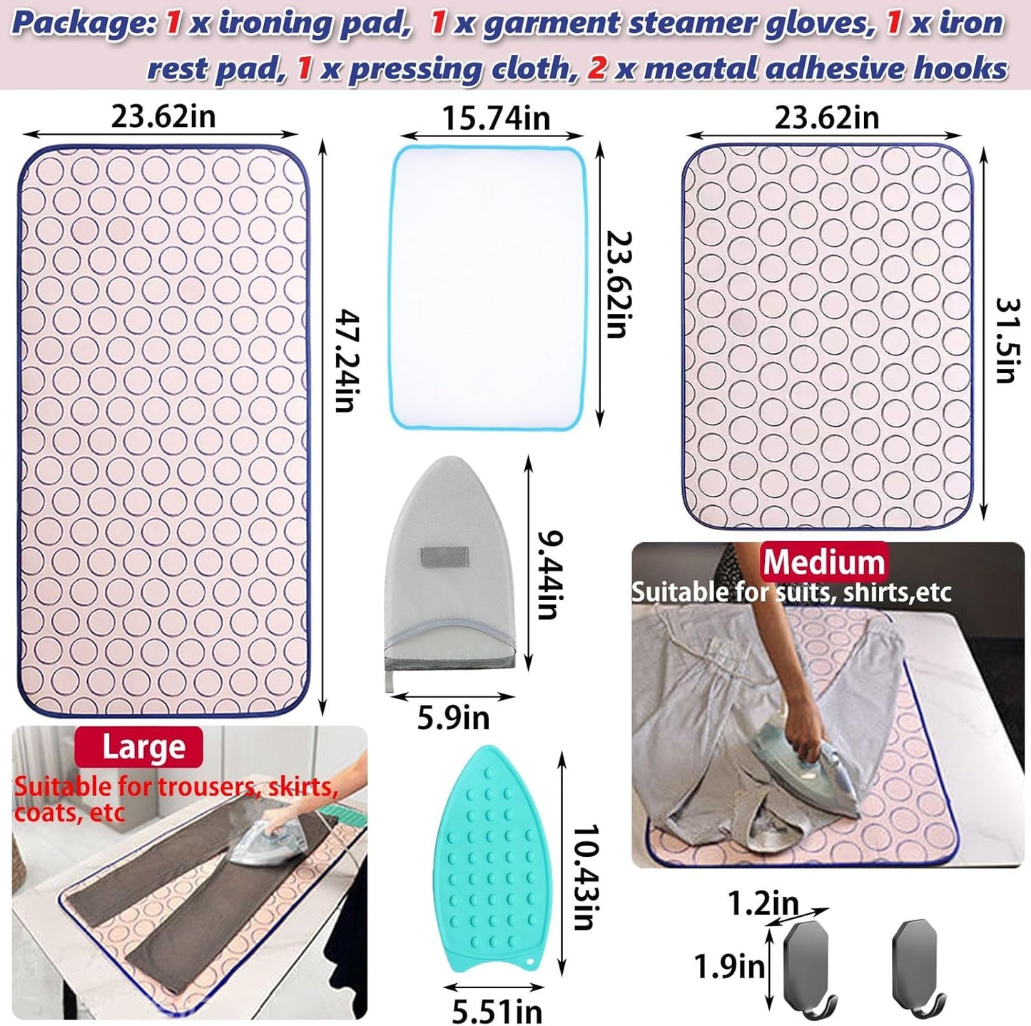 Portable Ironing Mat for Table Top Iron Pad for Countertop Thick Ironing Blanket Over The Door Steamer Pad Washer Dryer Heat Resistant Mat Travel Ironing Board (Large 47.2"x23.6")