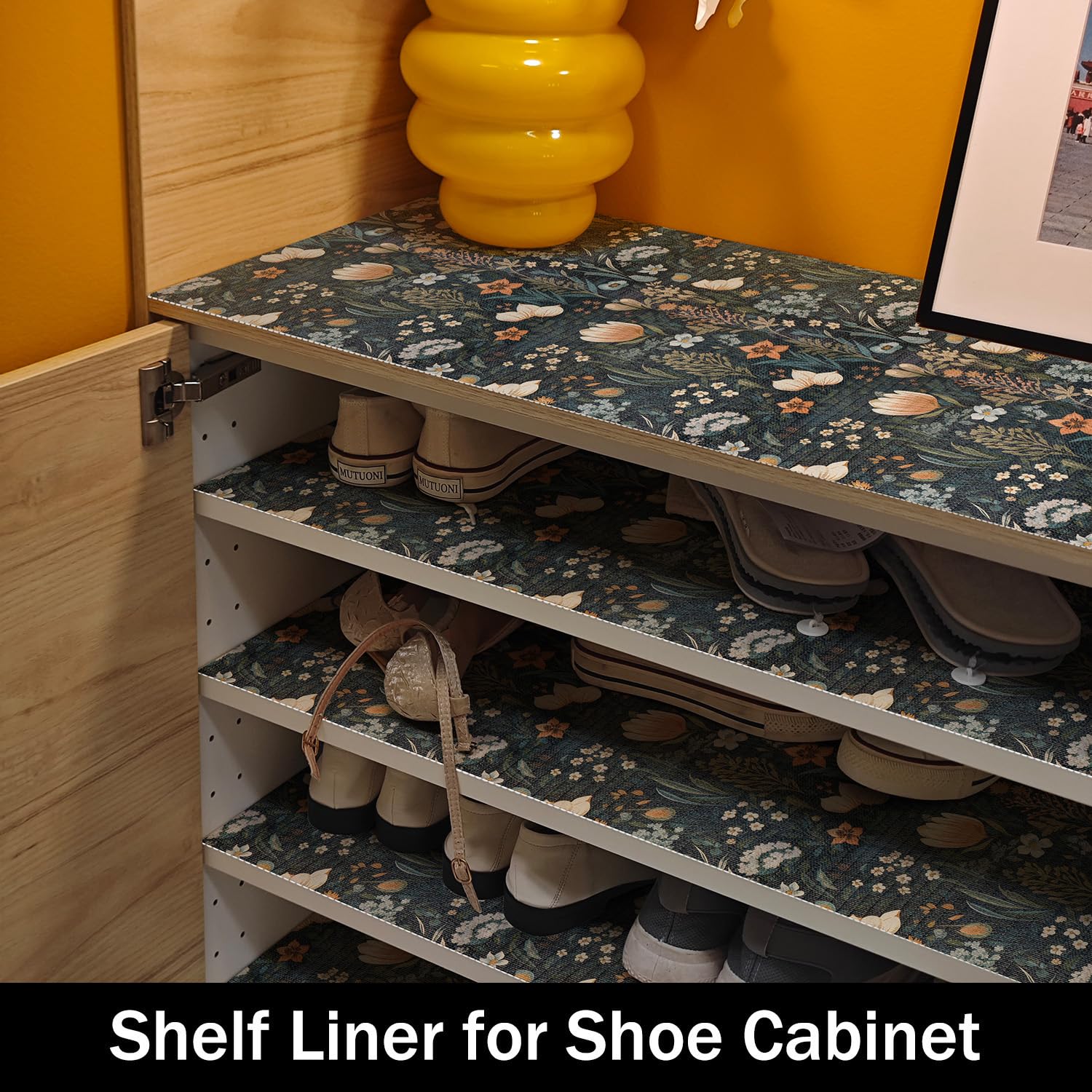 Amiitay Vintage Floral Drawer Liner, Non-Adhesive and Strong Non-Slip