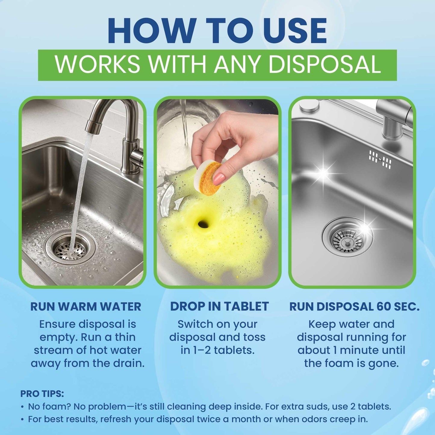 Garbage Disposal Cleaner & Deodorizer Tablets, XL Foaming Citrus, 24 Ct