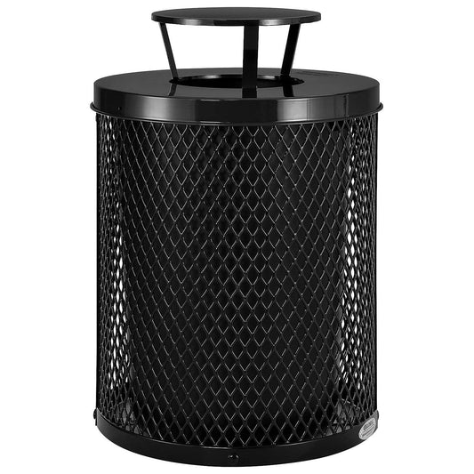 Global Industrial Outdoor Diamond Steel Trash Can with Rain Bonnet Lid and Plastic Liner, 36 Gallon