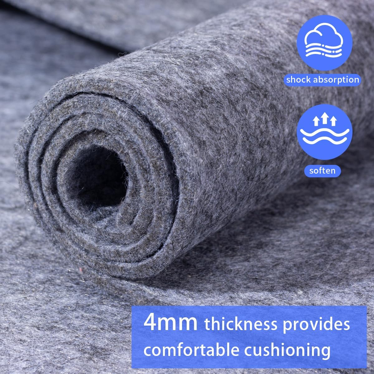 Extra Large Area Rug Cushioned Carpet Pad, 3x5 Ft, Thick Felt Pad for All Floors, Keeps Rug in