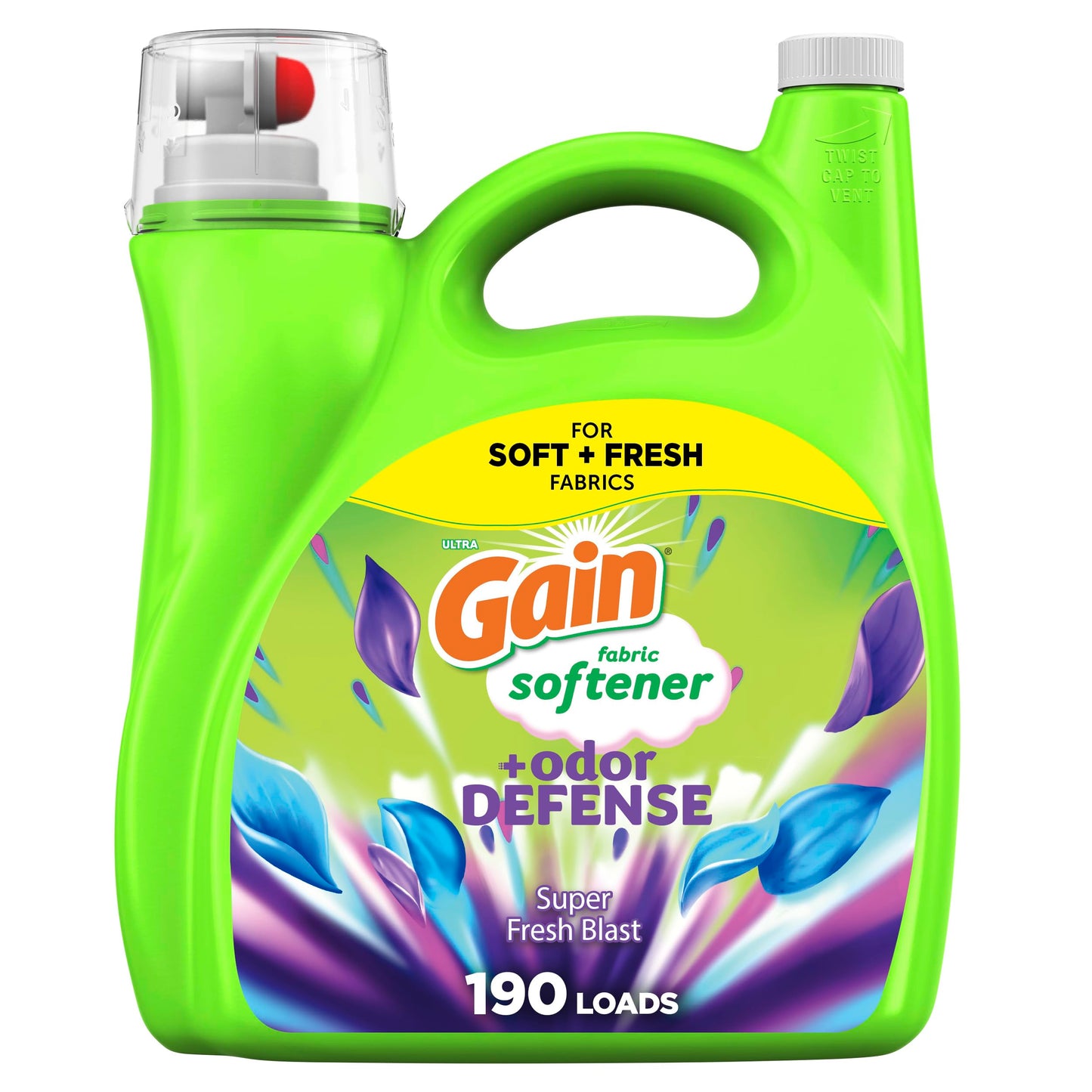 Gain Super Fresh Blast Liquid Odor Defense Fabric Softener, 140 FL OZ 190 Load, Softening Laundry