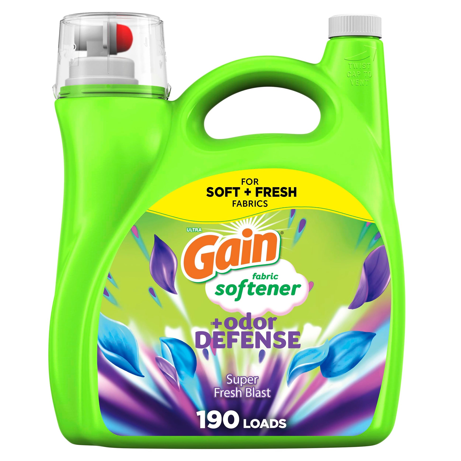 Gain Super Fresh Blast Liquid Odor Defense Fabric Softener, 140 FL OZ 190 Load, Softening Laundry