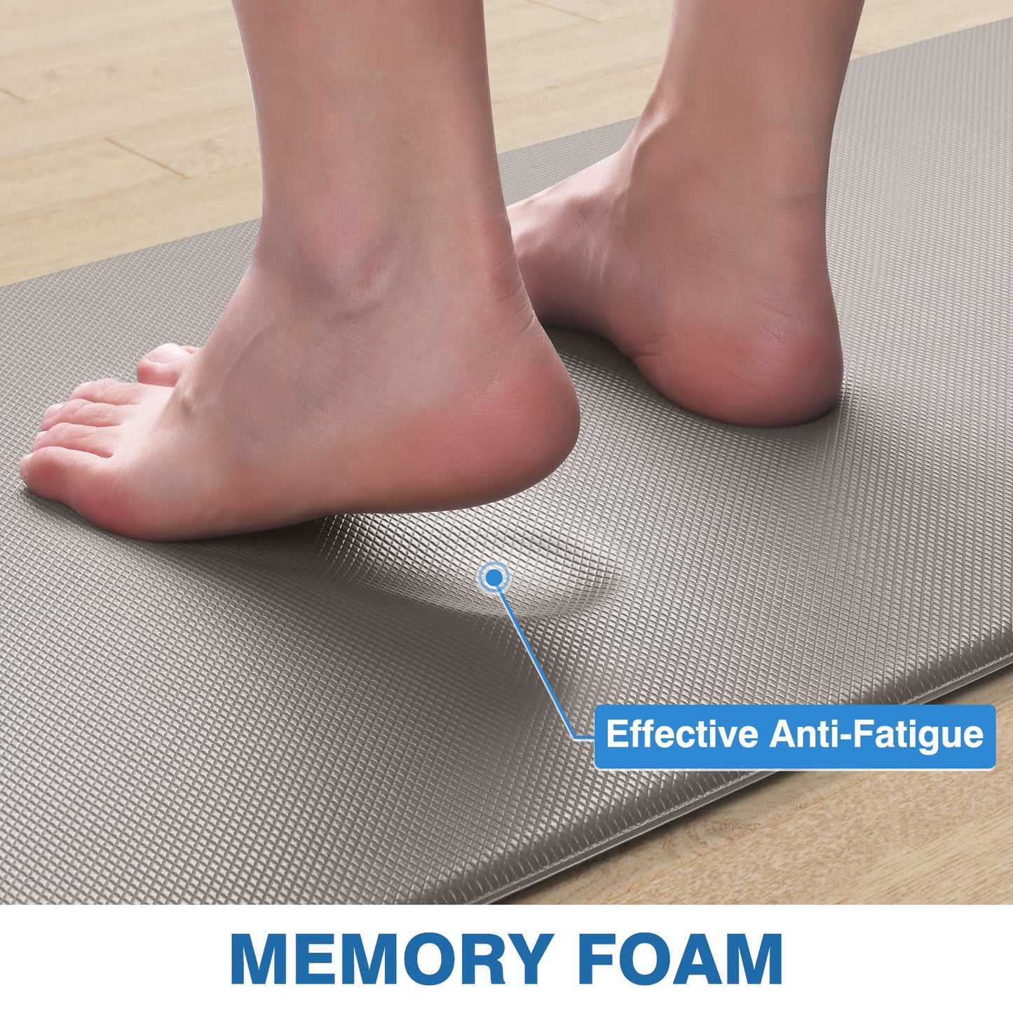 StepRite Kitchen Mats for Floor, 2-Piece Anti-Fatigue Kitchen Rugs, Khaki