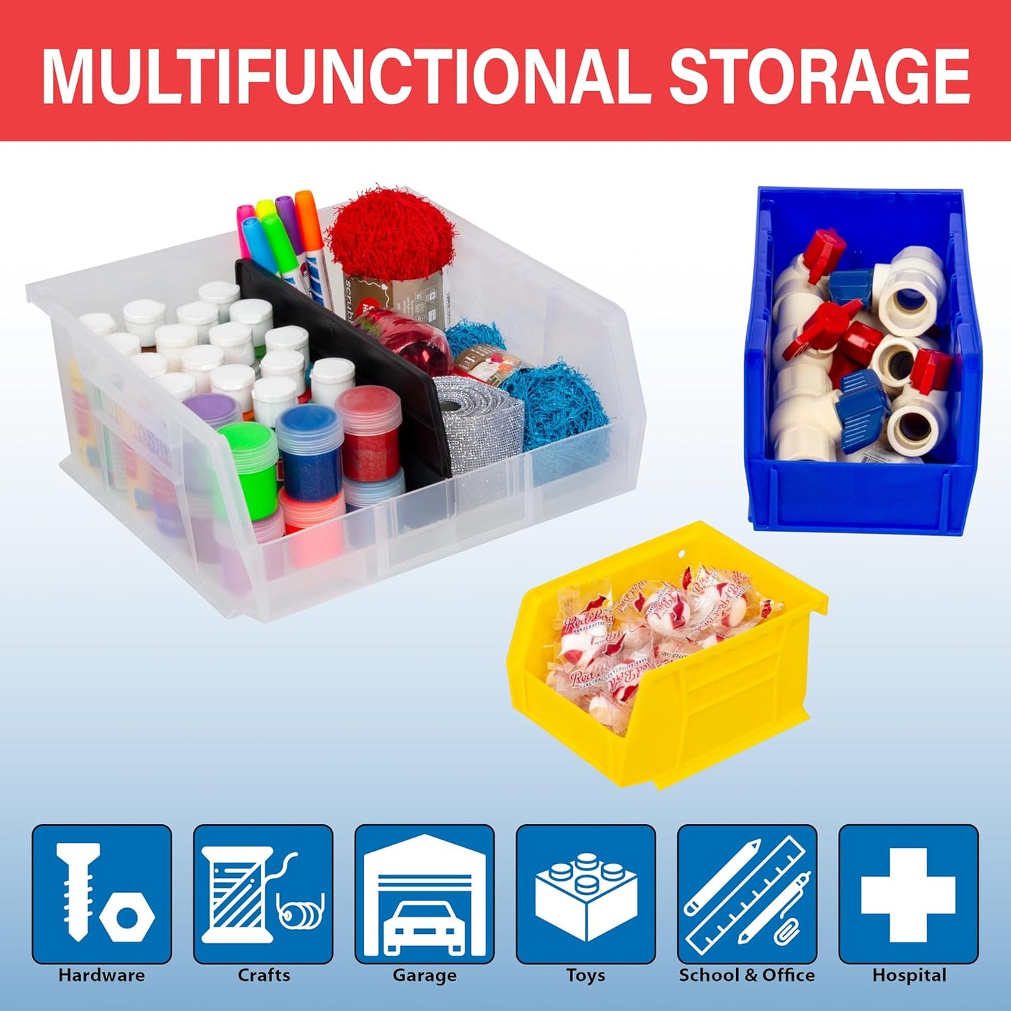 Akro-Mils 30240 AkroBins Plastic Storage Bins, Space-Saving Stackable Bins for Garage, Pantry, Craft Organization, 15-Inch x 8-Inch x 7-Inch, Green, 12-Pack