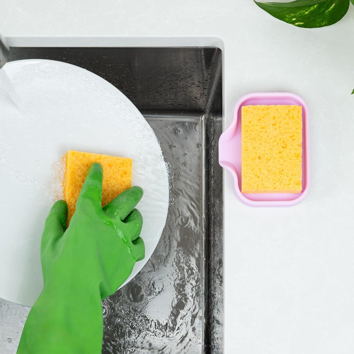 Zulay Small Silicone Sponge Holder (4.9x3.3”) – Space-Saving Sink Organizer Tray for Sponge, Soap, Brush & More – Compact Non-Slip Dish for Kitchen & Bathroom (Lavender)